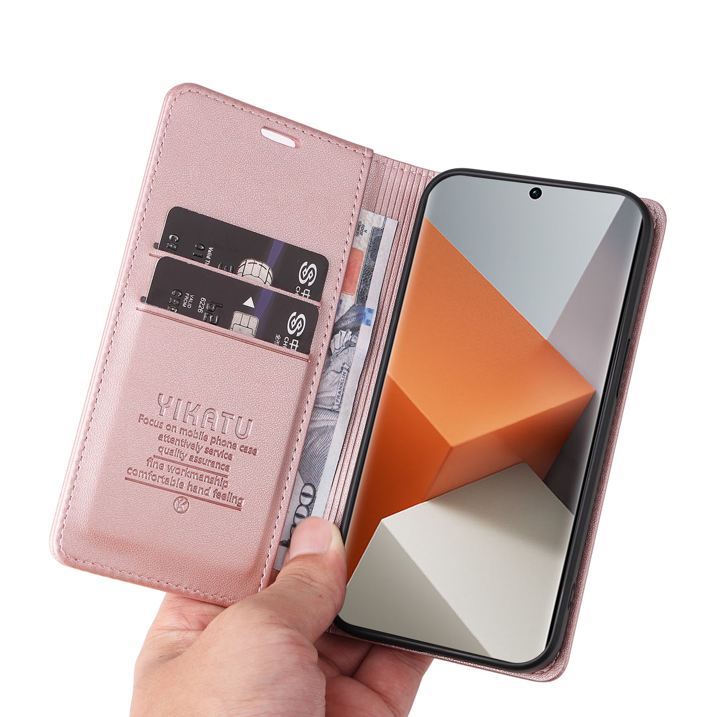 YIKATU YK-001 For Xiaomi Redmi Note 13 Pro+ 5G Case Magnetic Closing Leather Phone Cover - Rose Gold