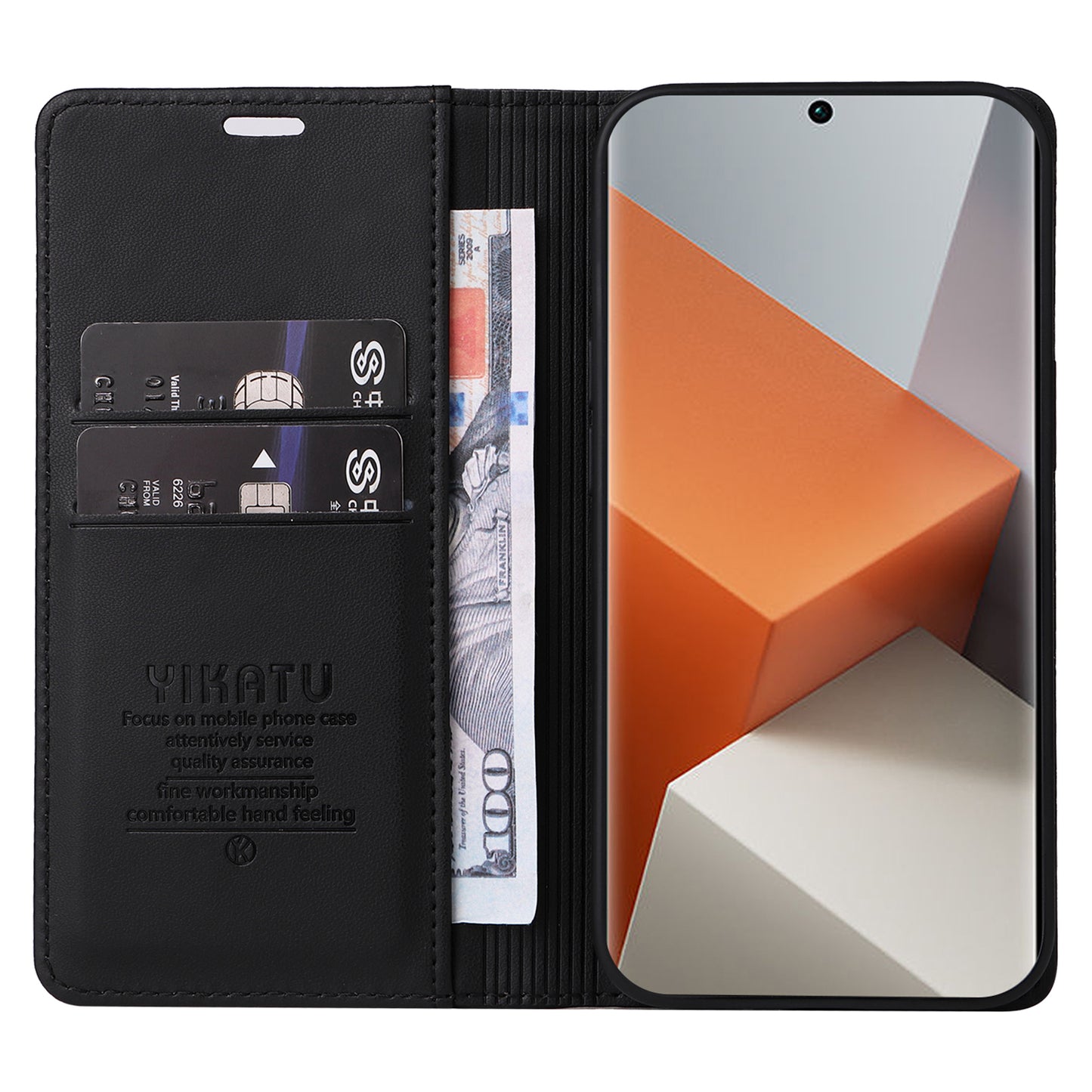 YIKATU YK-001 For Xiaomi Redmi Note 13 Pro+ 5G Case Magnetic Closing Leather Phone Cover - Black