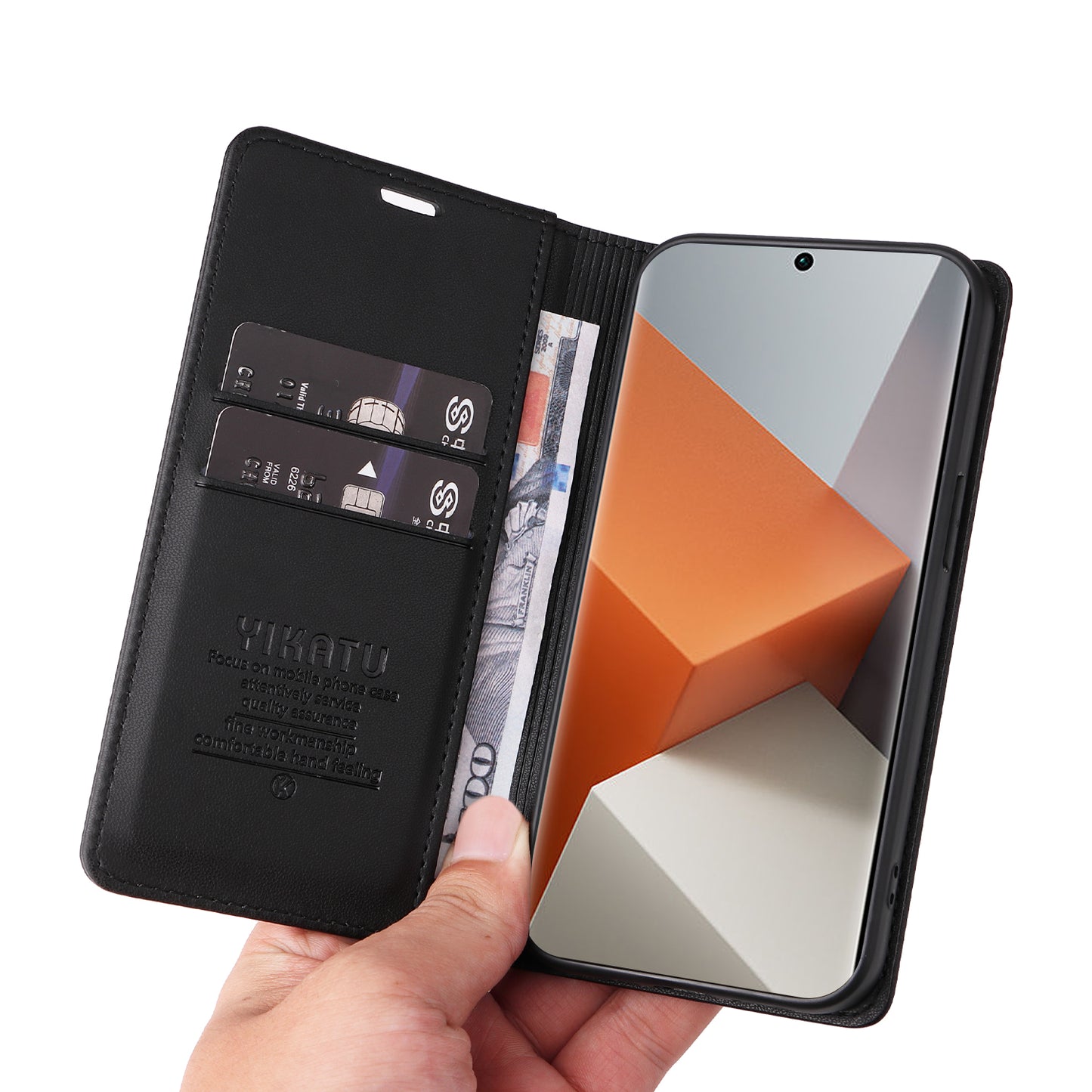 YIKATU YK-001 For Xiaomi Redmi Note 13 Pro+ 5G Case Magnetic Closing Leather Phone Cover - Black