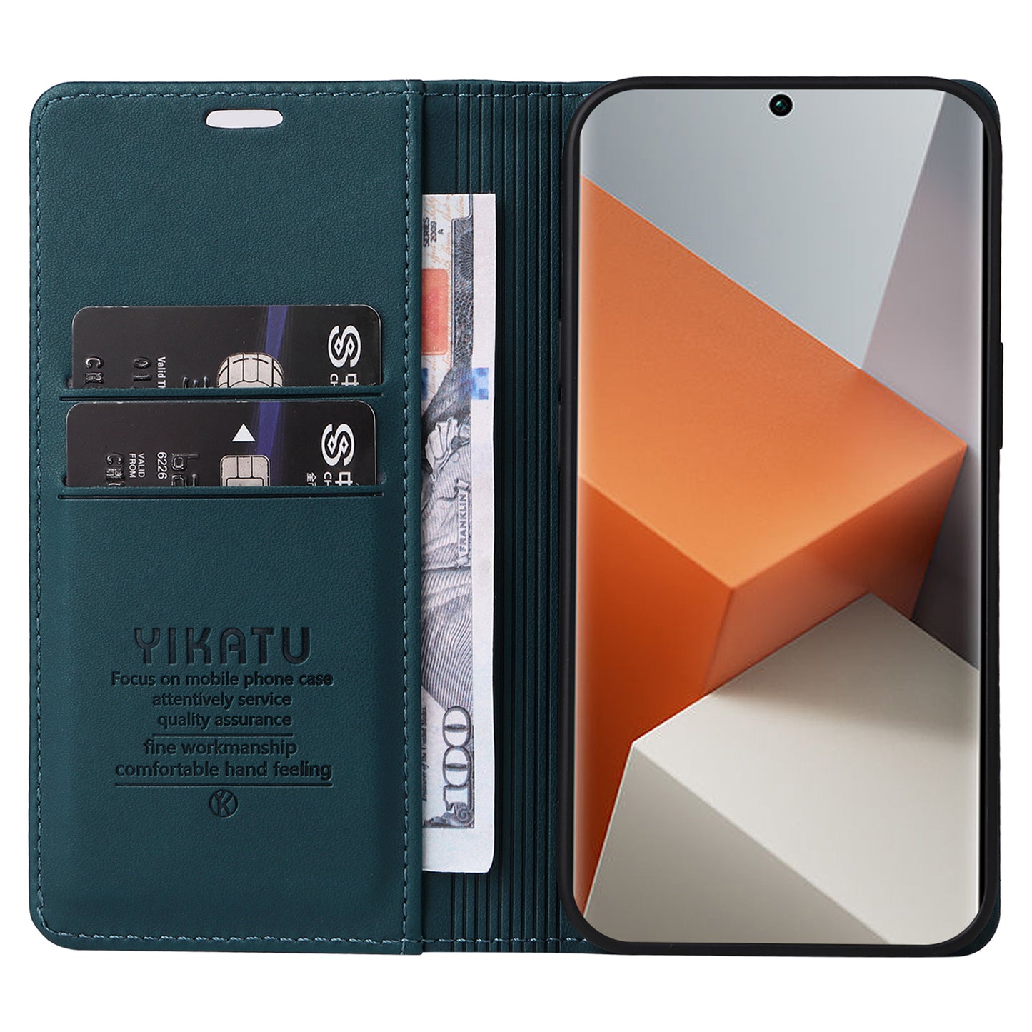YIKATU YK-001 For Xiaomi Redmi Note 13 Pro+ 5G Case Magnetic Closing Leather Phone Cover - Green