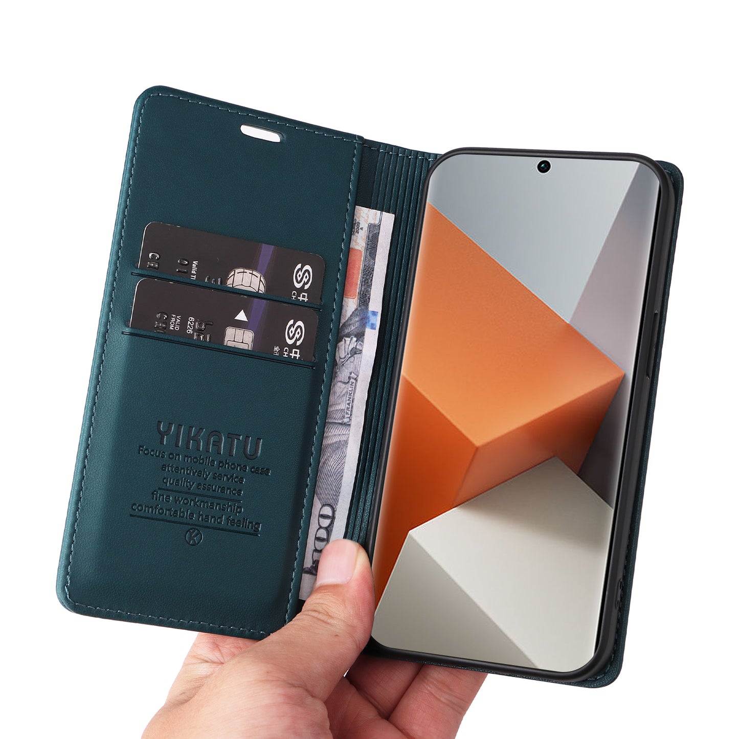 YIKATU YK-001 For Xiaomi Redmi Note 13 Pro+ 5G Case Magnetic Closing Leather Phone Cover - Green