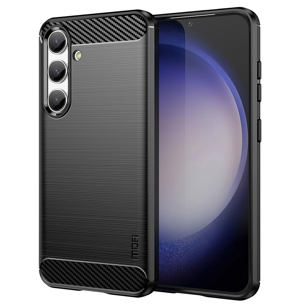 MOFI JK TPU Series-1 For Samsung Galaxy S24 Carbon Fiber Texture Slim-Fit Case TPU Cell Phone Cover - Black