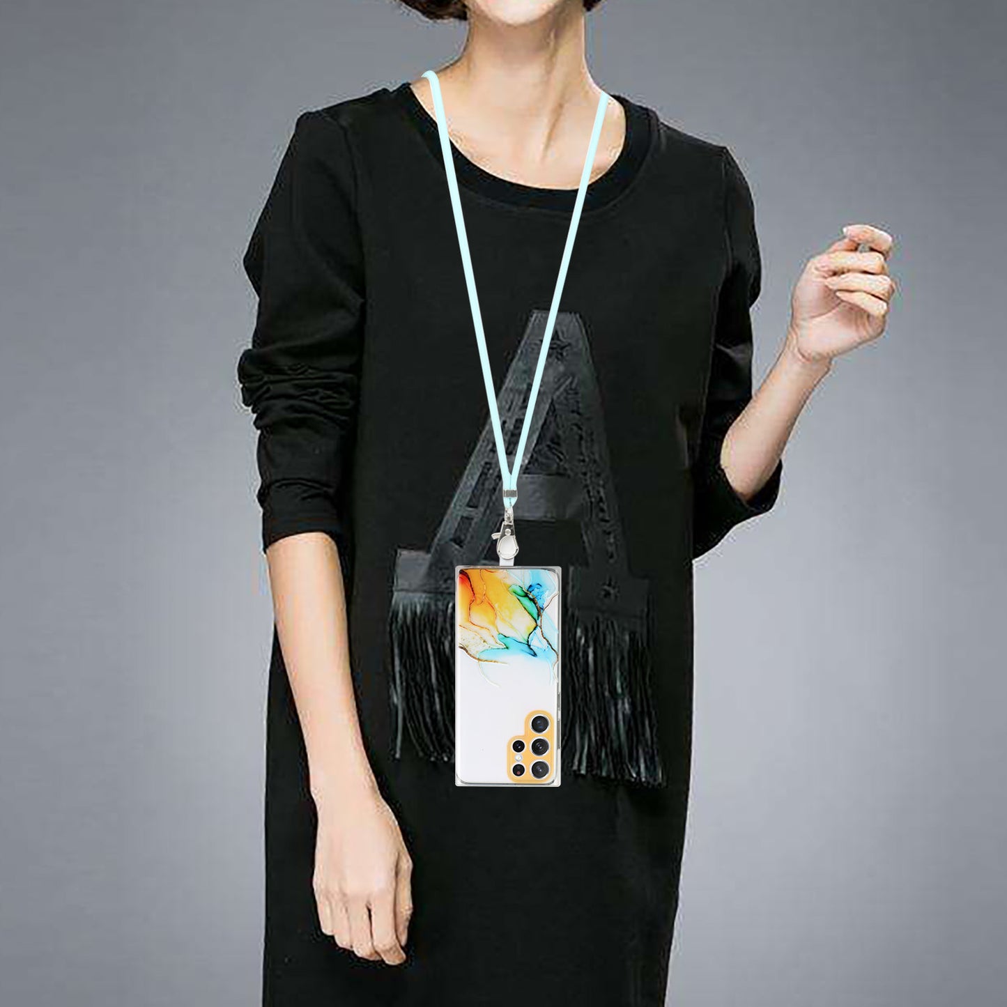 For Samsung Galaxy S24 Ultra TPU Case Marble Pattern Embossing Phone Cover with Lanyard - Yellow