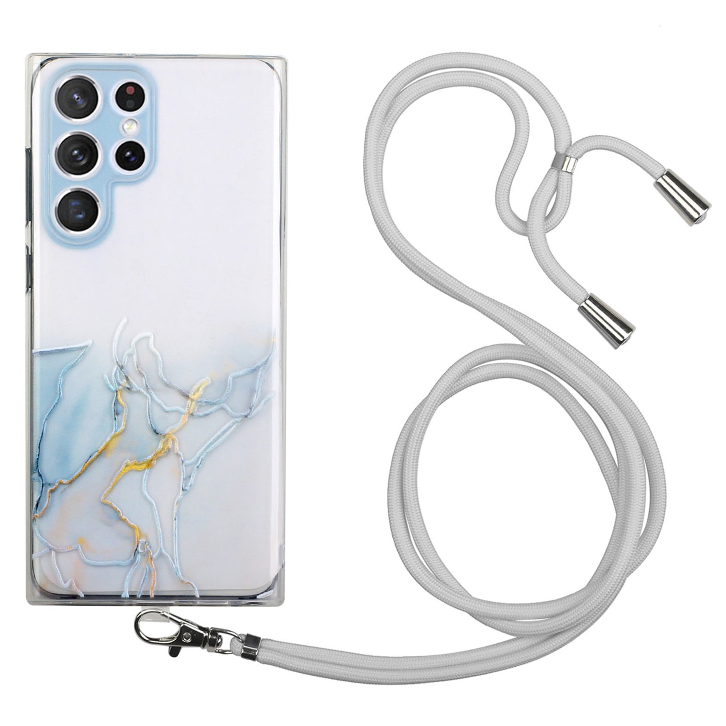 For Samsung Galaxy S24 Ultra TPU Case Marble Pattern Embossing Phone Cover with Lanyard - Grey