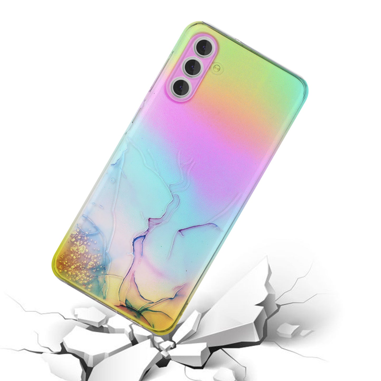 For Samsung Galaxy S24 TPU Case Laser Marble Pattern Embossing Phone Cover - Pink