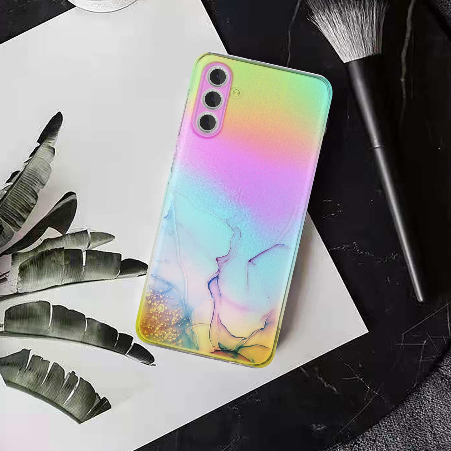 For Samsung Galaxy S24 TPU Case Laser Marble Pattern Embossing Phone Cover - Pink