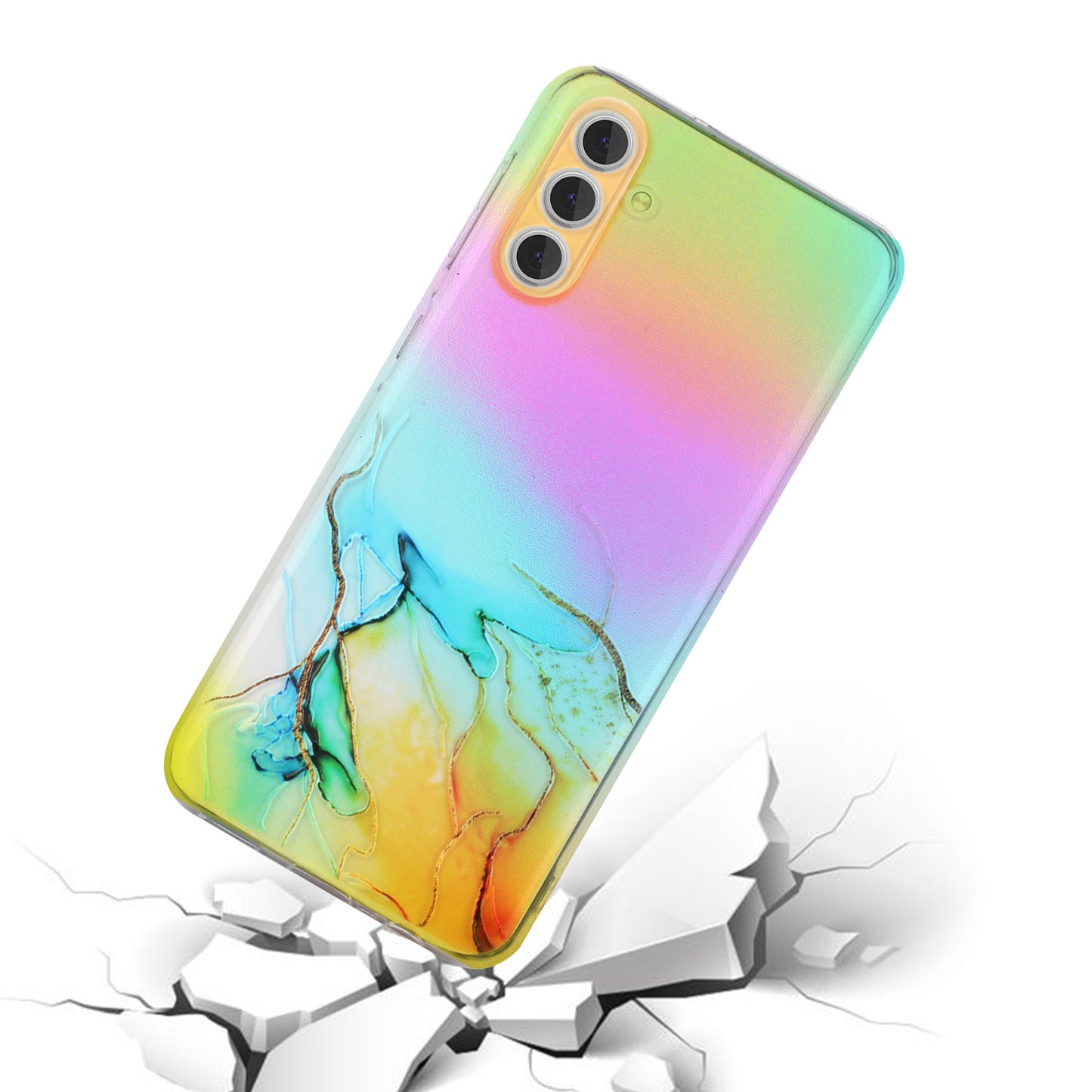 For Samsung Galaxy S24 TPU Case Laser Marble Pattern Embossing Phone Cover - Yellow