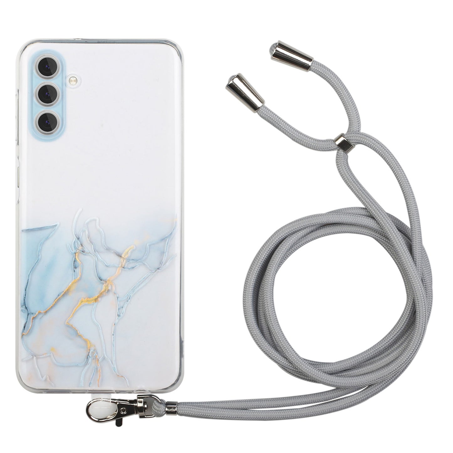 For Samsung Galaxy S24 Case Marble Pattern Embossing TPU Back Cover with Lanyard - Grey