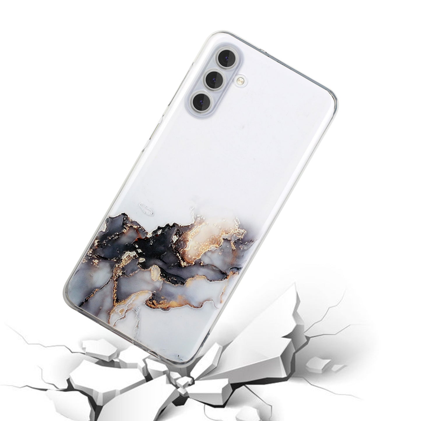 For Samsung Galaxy S24+ Case Marble Pattern Embossing TPU Phone Cover - Black