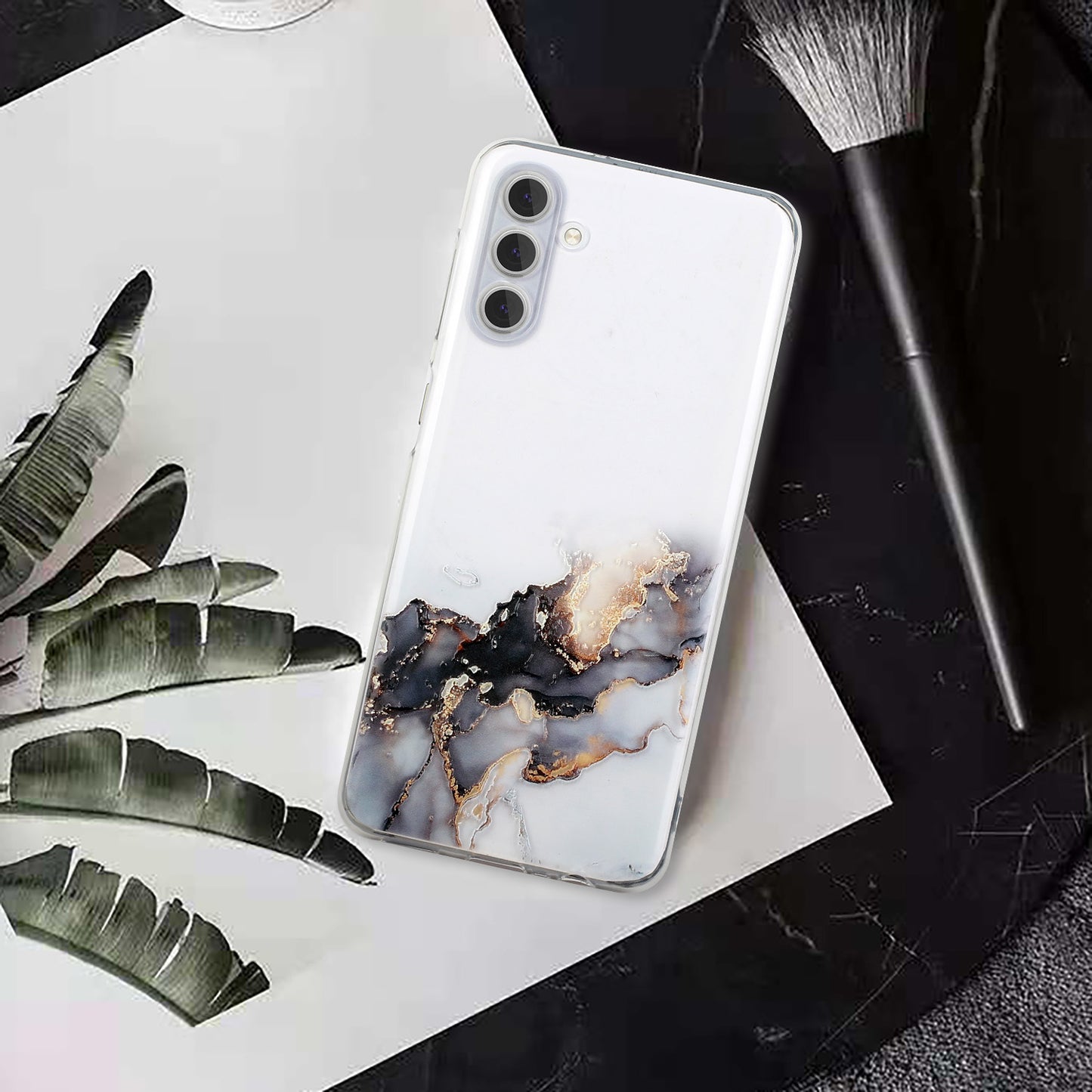For Samsung Galaxy S24+ Case Marble Pattern Embossing TPU Phone Cover - Black