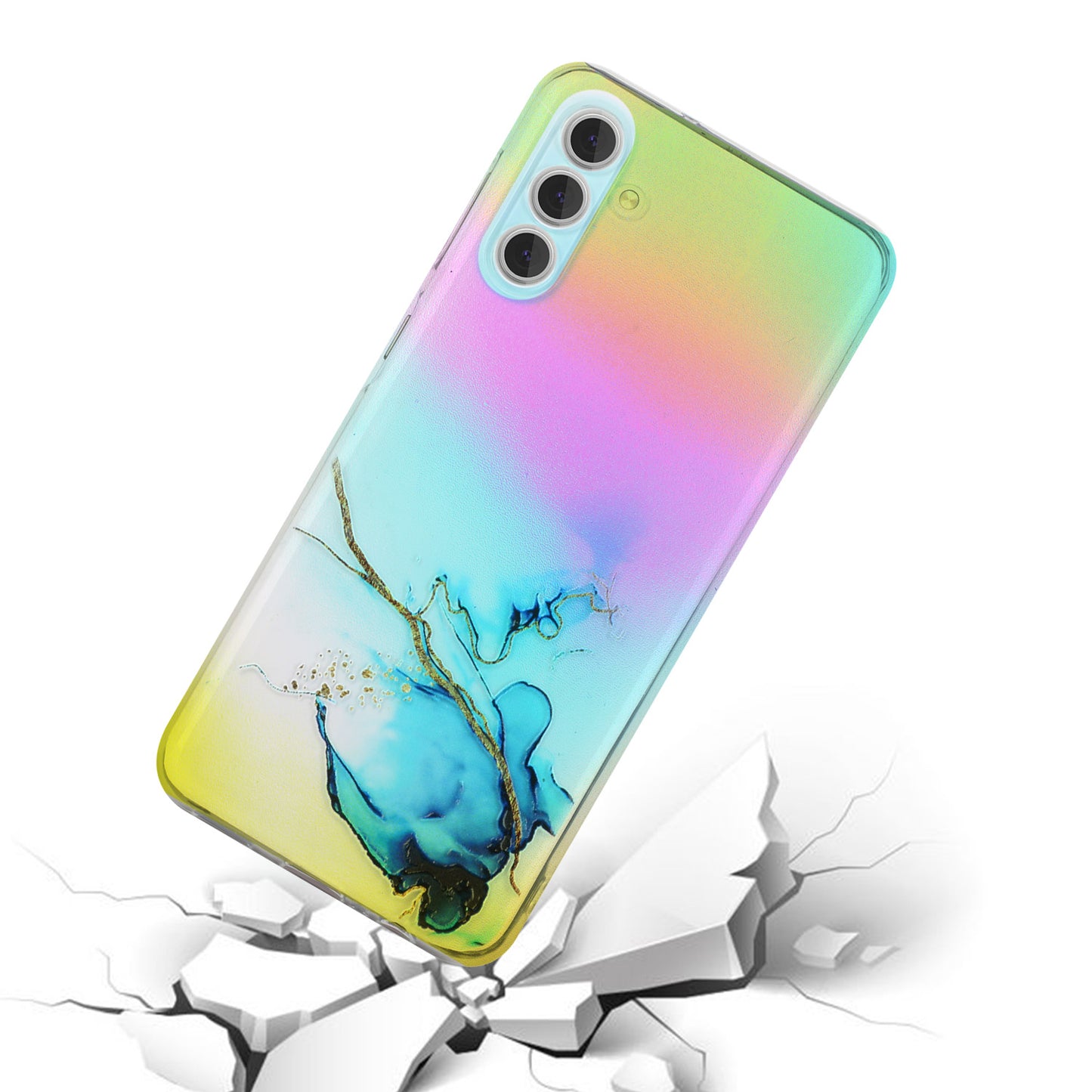 For Samsung Galaxy S24+ Case Marble Pattern Colorful Laser TPU Phone Cover - Blue