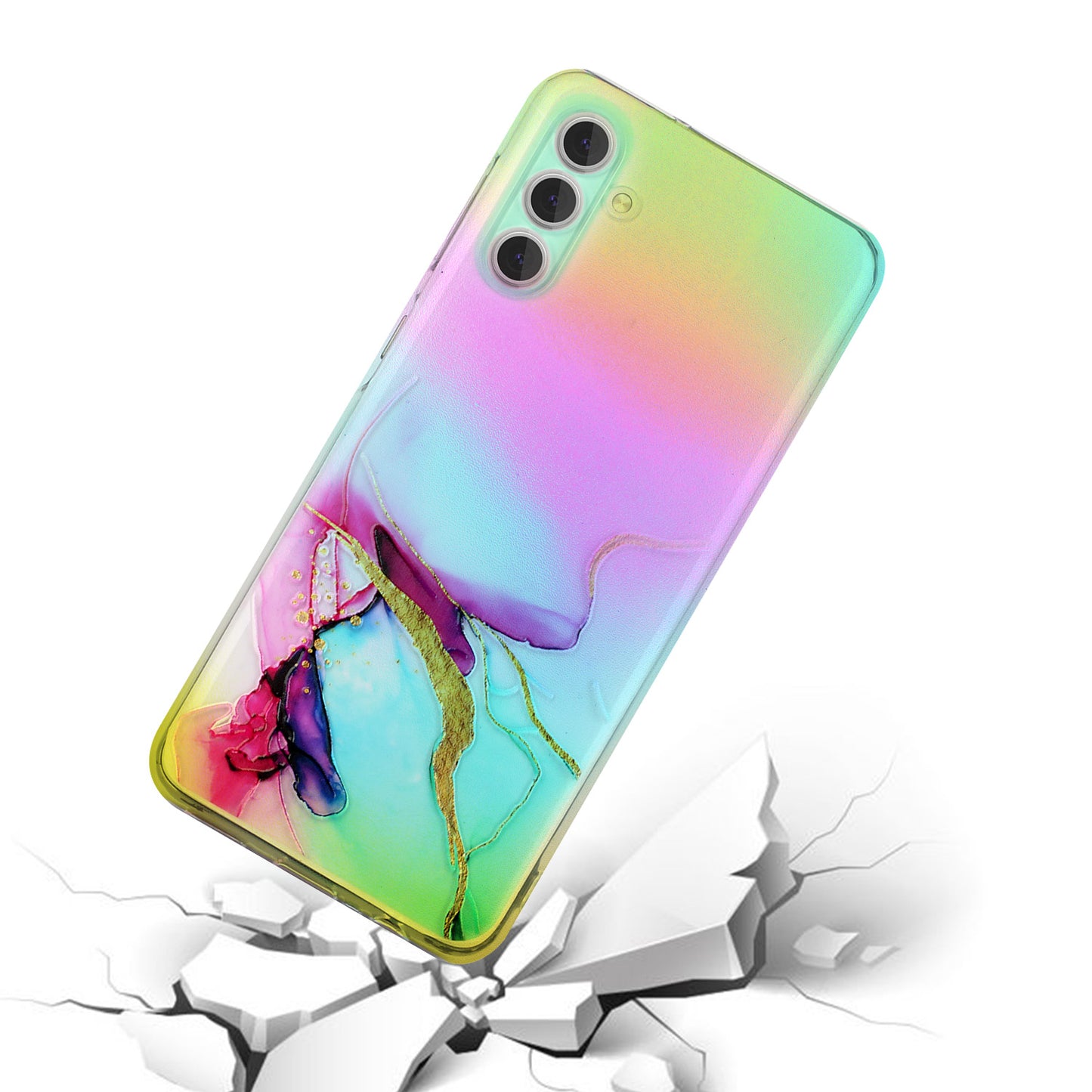 For Samsung Galaxy S24+ Case Marble Pattern Colorful Laser TPU Phone Cover - Green