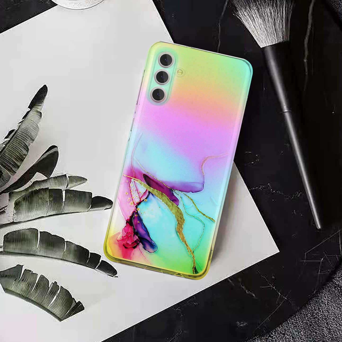 For Samsung Galaxy S24+ Case Marble Pattern Colorful Laser TPU Phone Cover - Green