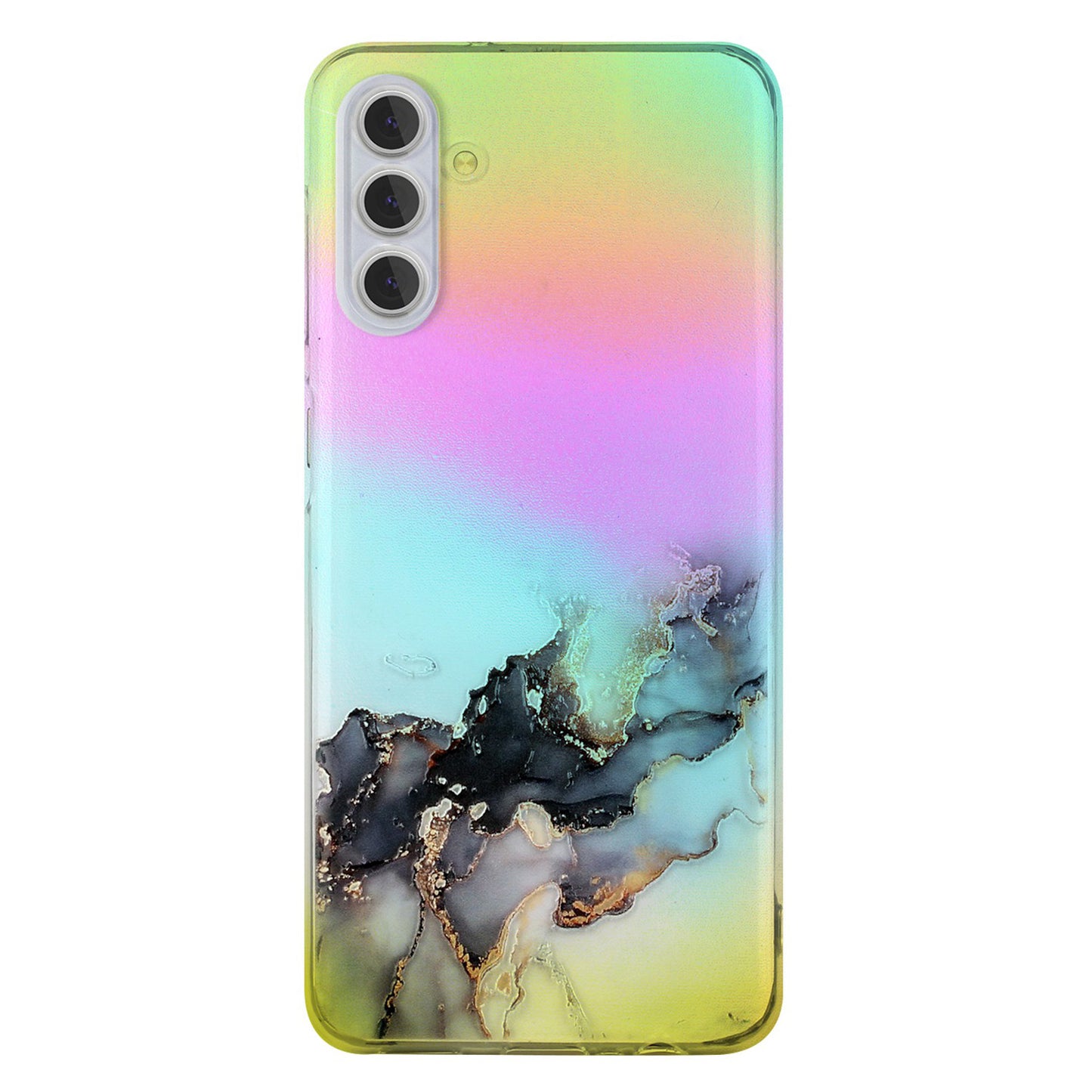 For Samsung Galaxy S24+ Case Marble Pattern Colorful Laser TPU Phone Cover - Black