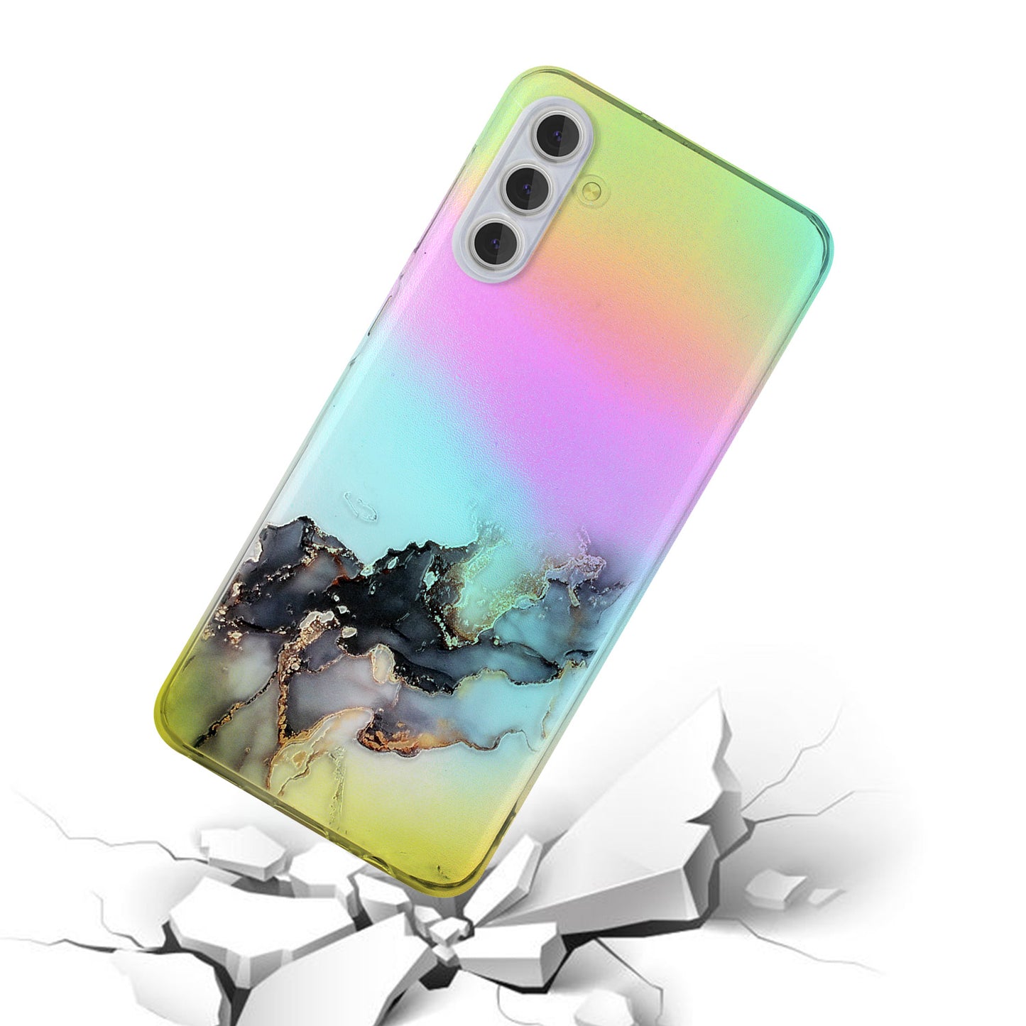 For Samsung Galaxy S24+ Case Marble Pattern Colorful Laser TPU Phone Cover - Black