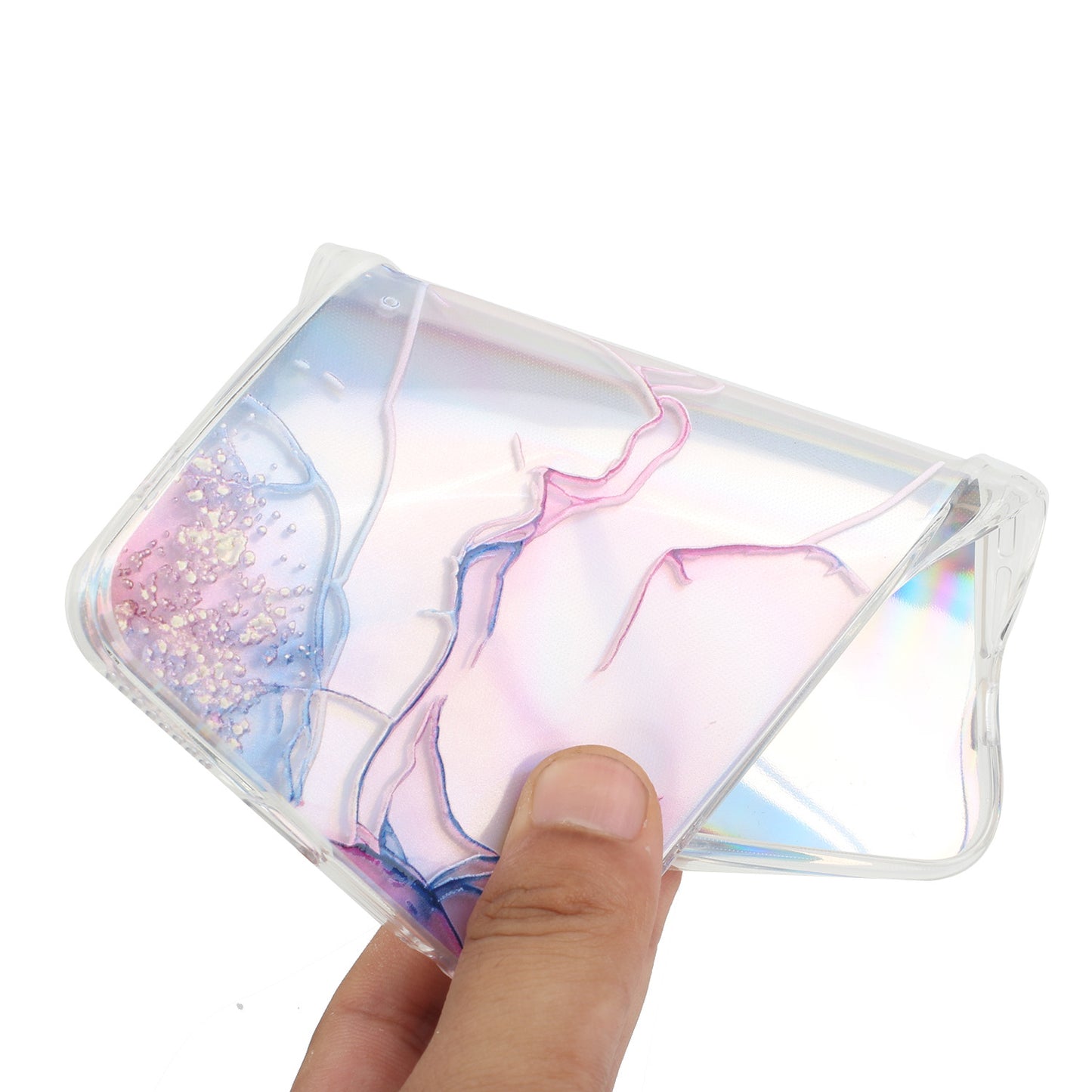 For Samsung Galaxy S24+ Case Marble Pattern Colorful Laser TPU Phone Cover - Pink