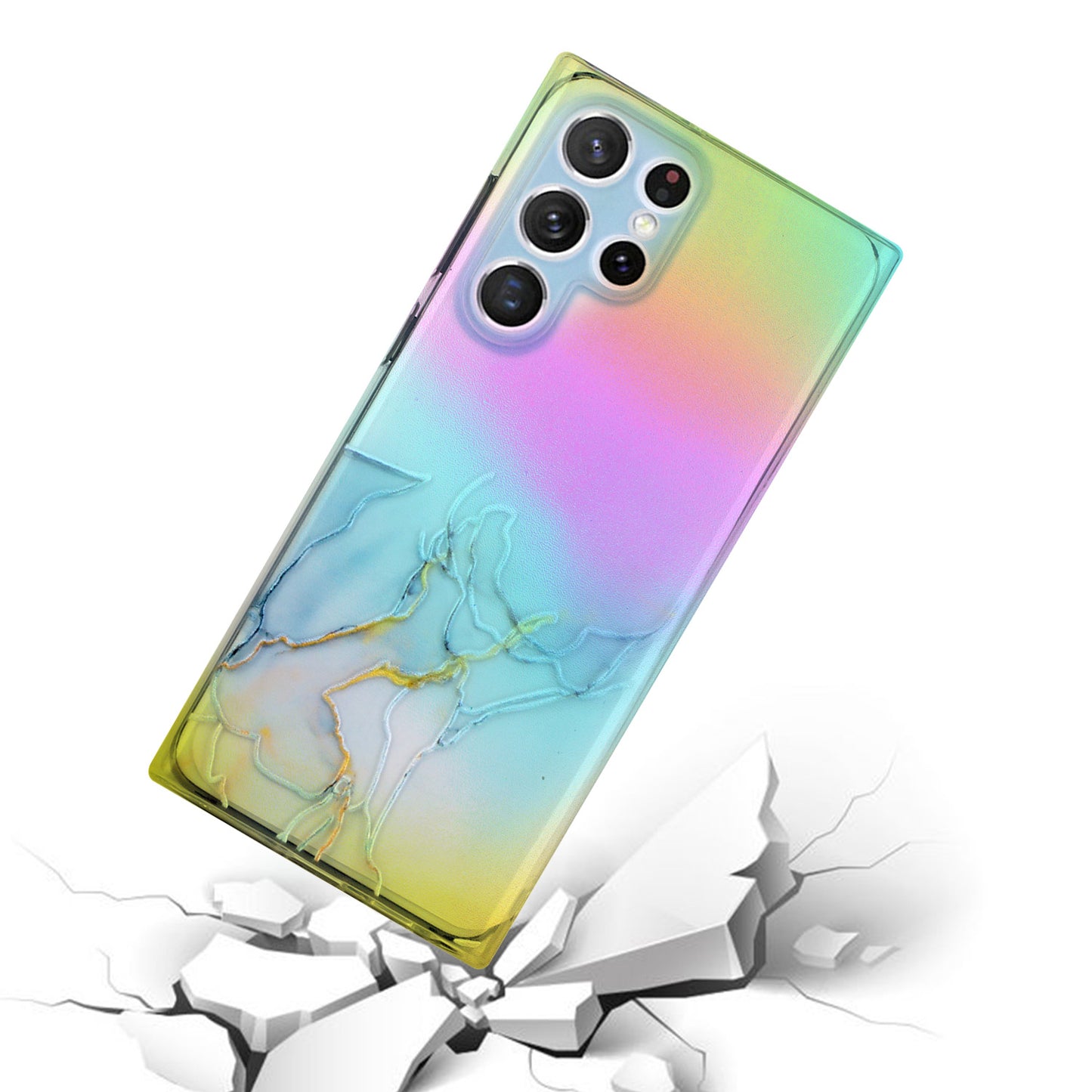 For Samsung Galaxy S24 Ultra TPU Case Marble Pattern Phone Cover with Colorful Laser - Grey