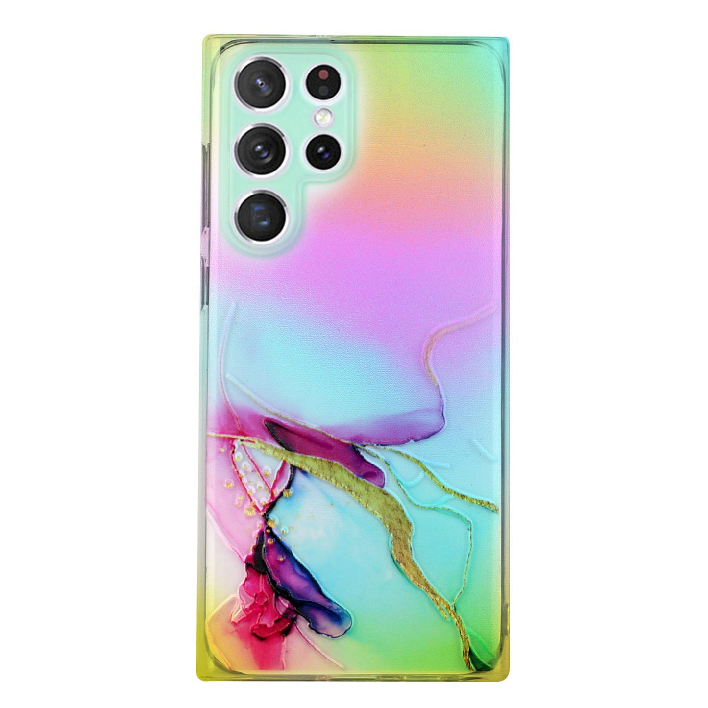 For Samsung Galaxy S24 Ultra TPU Case Marble Pattern Phone Cover with Colorful Laser - Green