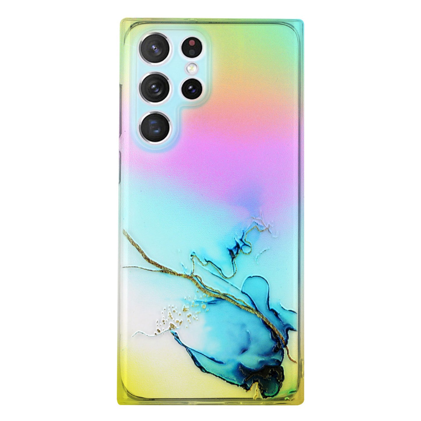 For Samsung Galaxy S24 Ultra TPU Case Marble Pattern Phone Cover with Colorful Laser - Blue
