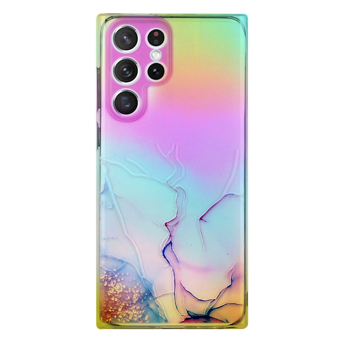 For Samsung Galaxy S24 Ultra TPU Case Marble Pattern Phone Cover with Colorful Laser - Pink