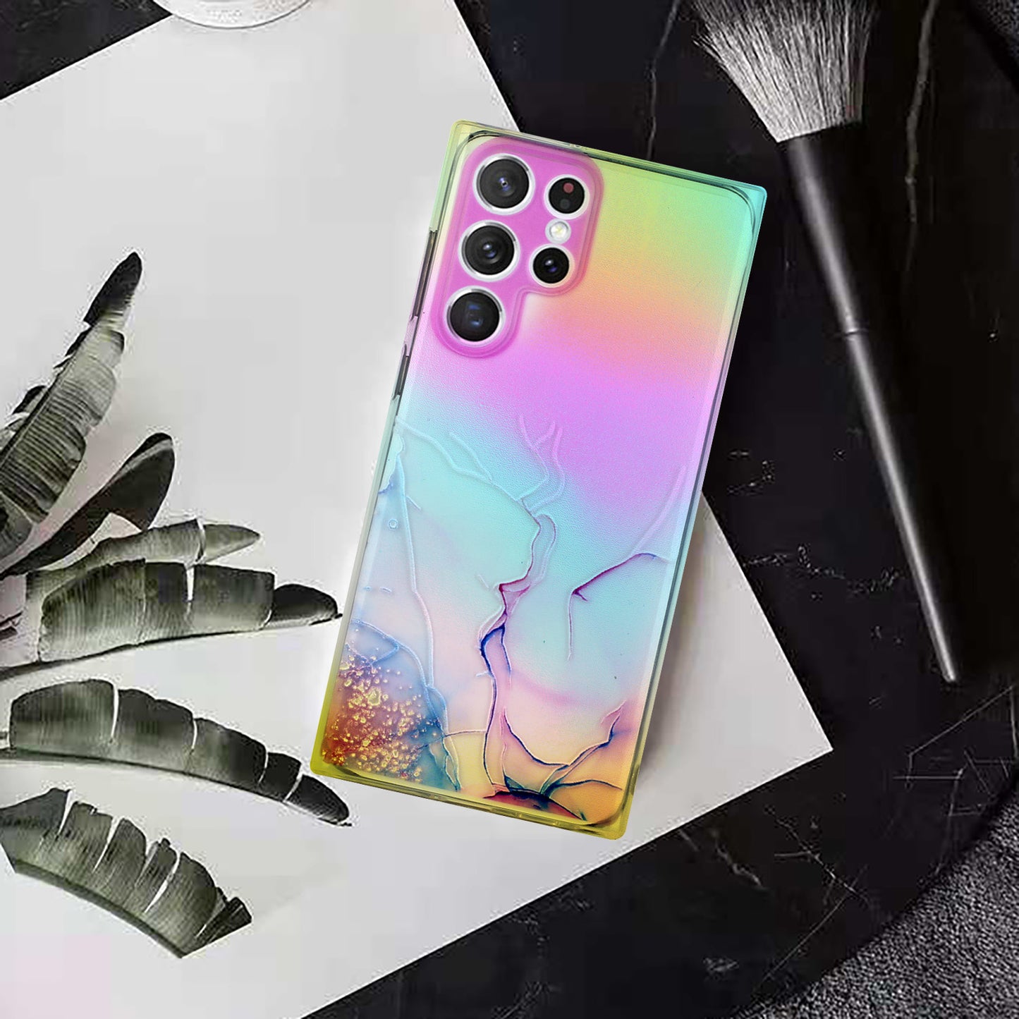 For Samsung Galaxy S24 Ultra TPU Case Marble Pattern Phone Cover with Colorful Laser - Pink
