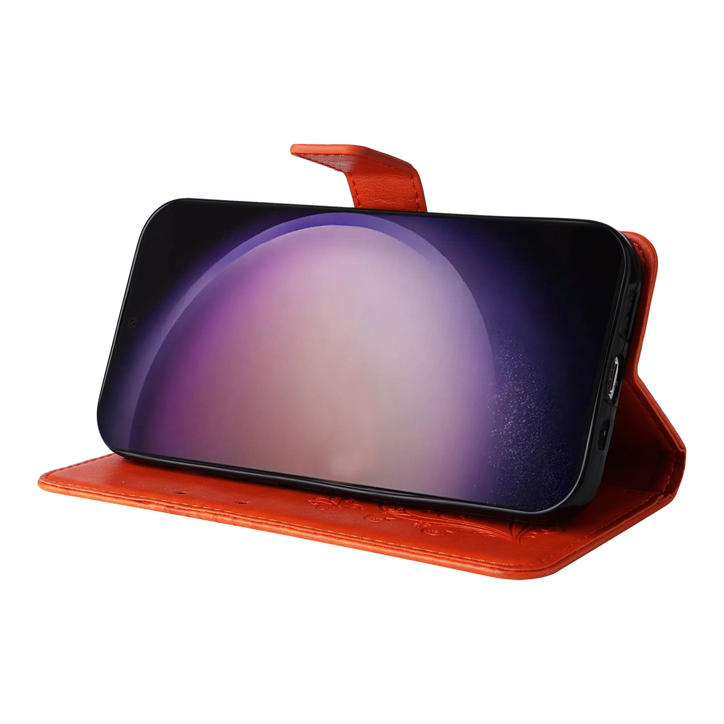 KT Imprinting Flower Series-2 For Samsung Galaxy S24 Ultra Case Butterfly Imprint Leather Phone Cover - Orange