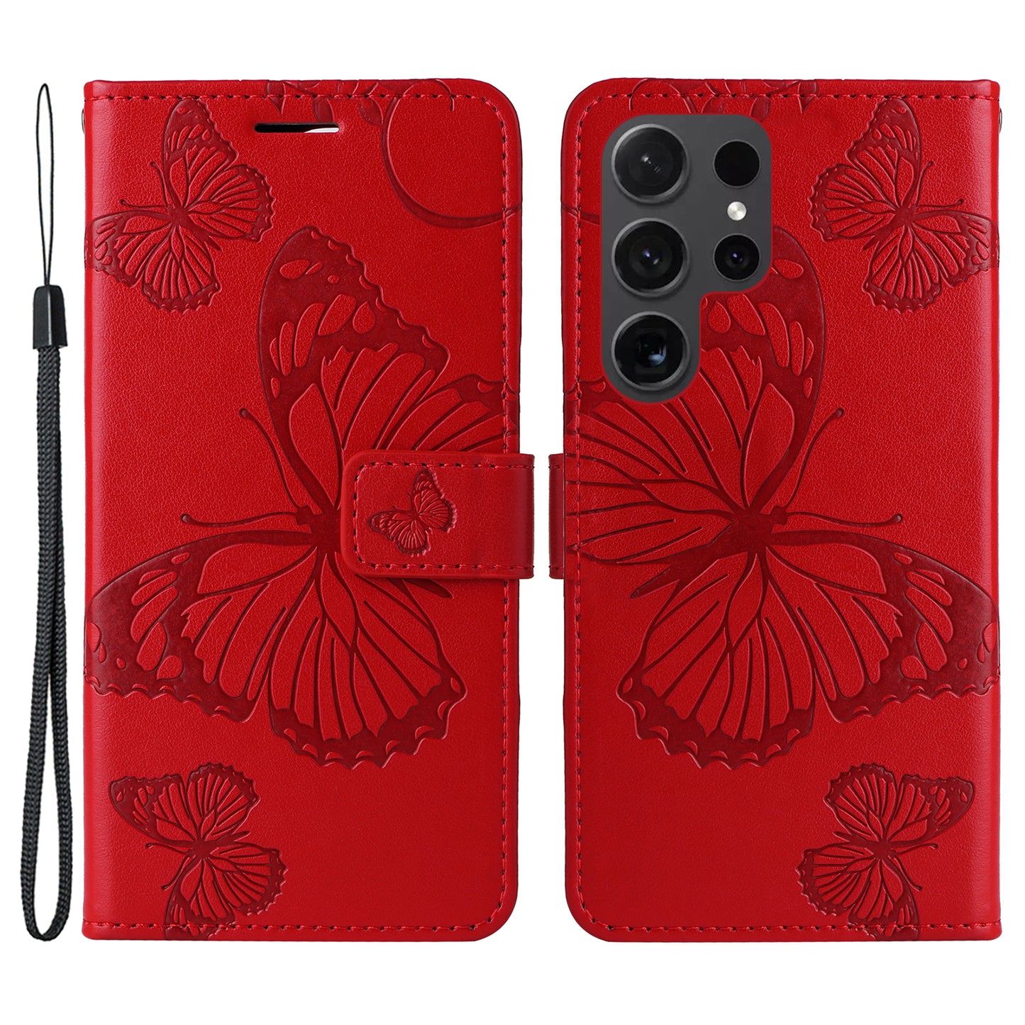 KT Imprinting Flower Series-2 For Samsung Galaxy S24 Ultra Case Butterfly Imprint Leather Phone Cover - Red
