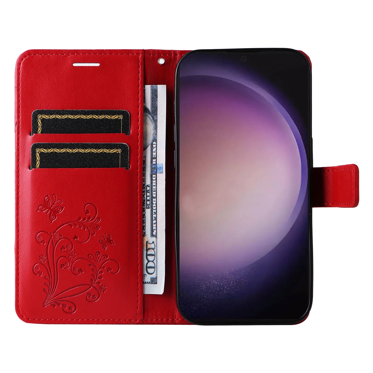 KT Imprinting Flower Series-2 For Samsung Galaxy S24 Ultra Case Butterfly Imprint Leather Phone Cover - Red