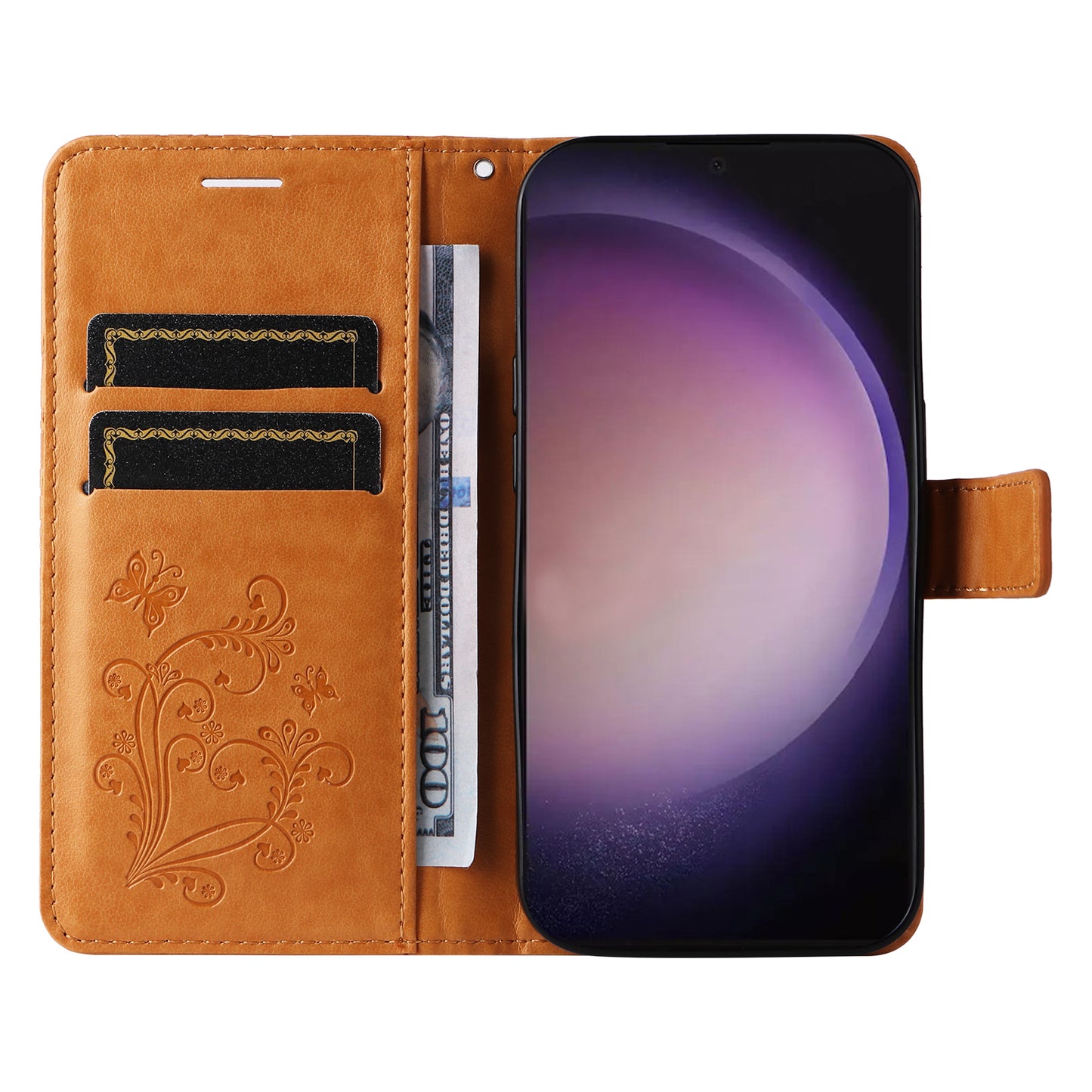 KT Imprinting Flower Series-2 For Samsung Galaxy S24 Ultra Case Butterfly Imprint Leather Phone Cover - Yellow