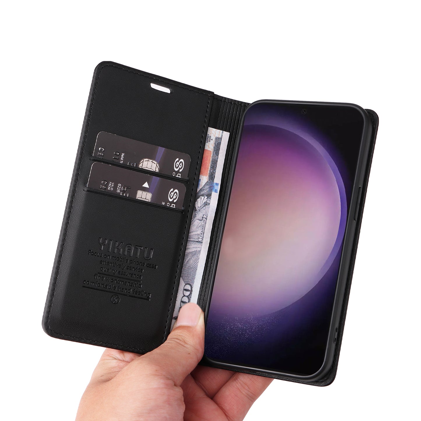 YIKATU YK-001 for Samsung Galaxy S24 Ultra Case PU Leather Magnetic Wallet Phone Cover - Black