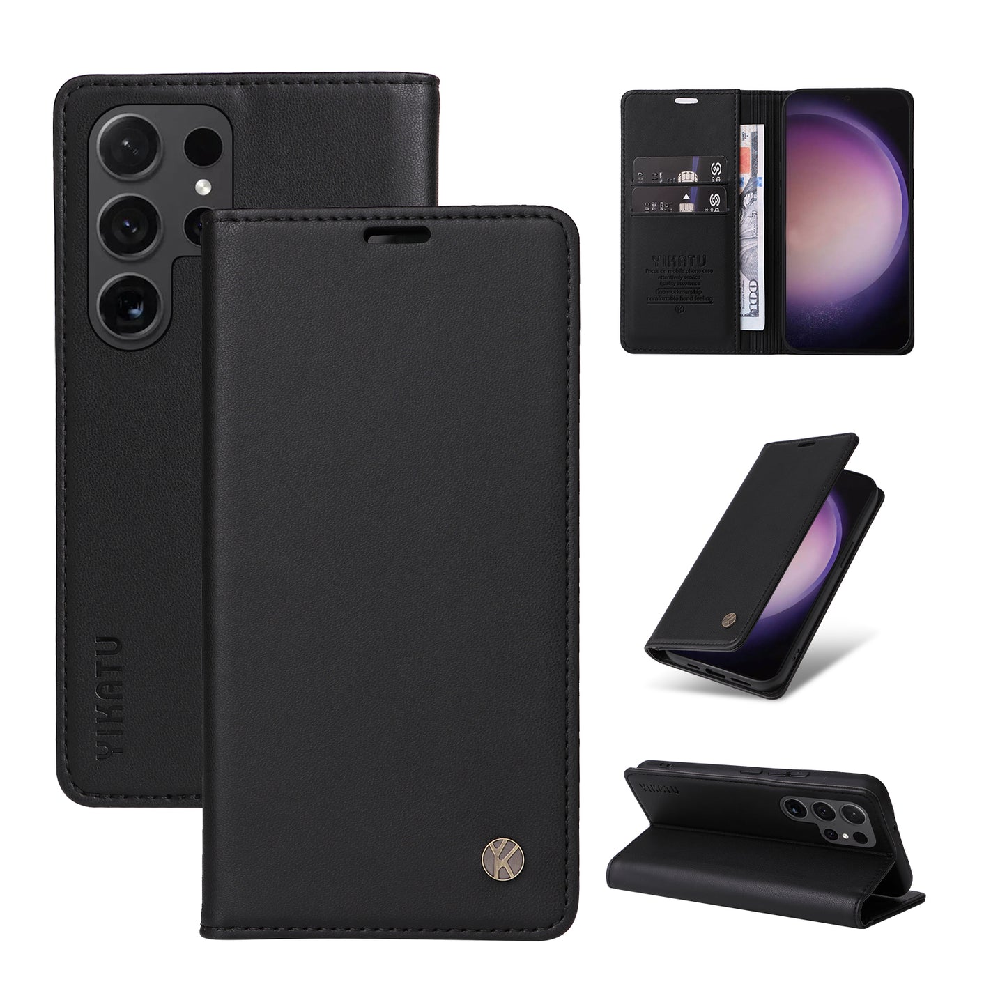YIKATU YK-001 for Samsung Galaxy S24 Ultra Case PU Leather Magnetic Wallet Phone Cover - Black