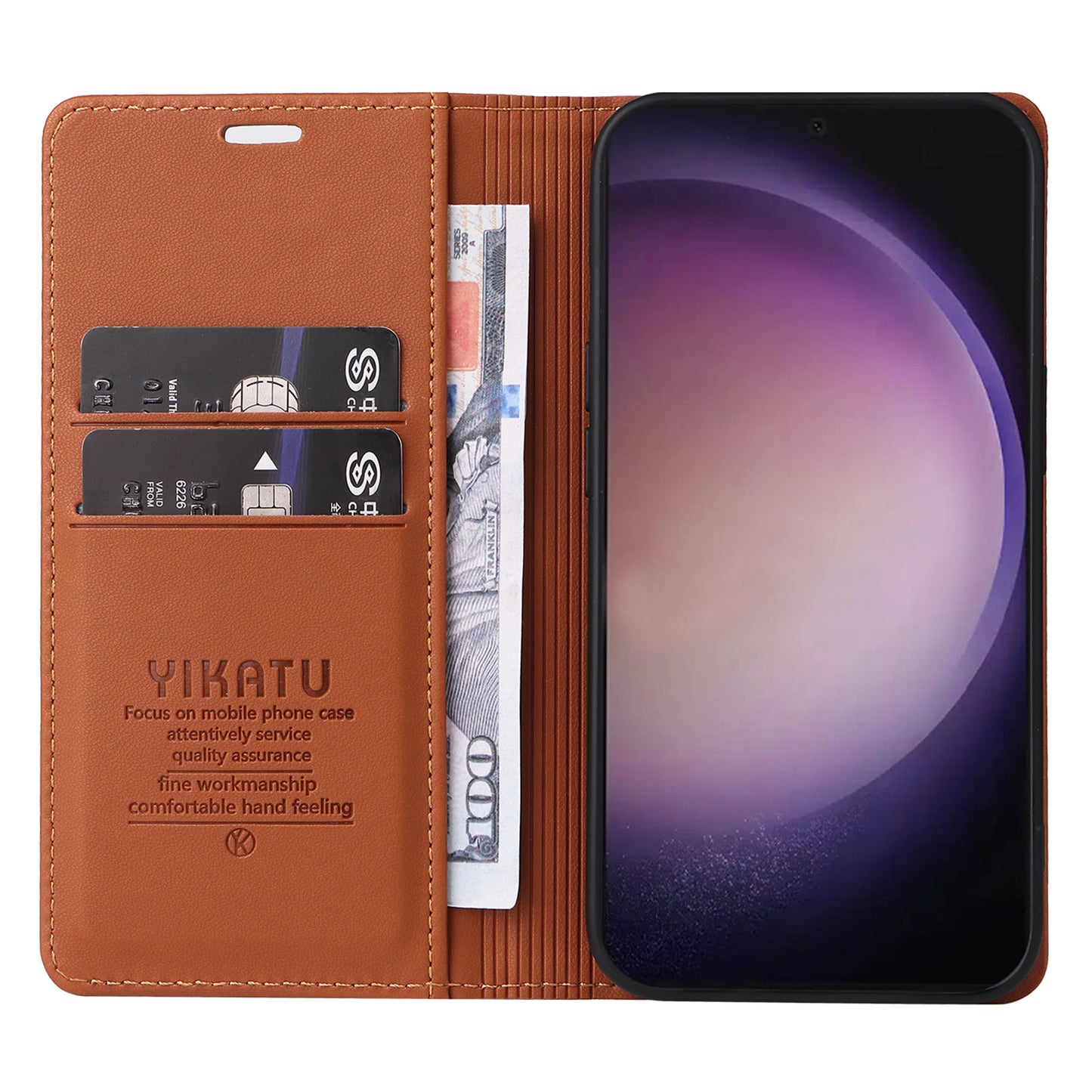 YIKATU YK-001 for Samsung Galaxy S24 Ultra Case PU Leather Magnetic Wallet Phone Cover - Brown