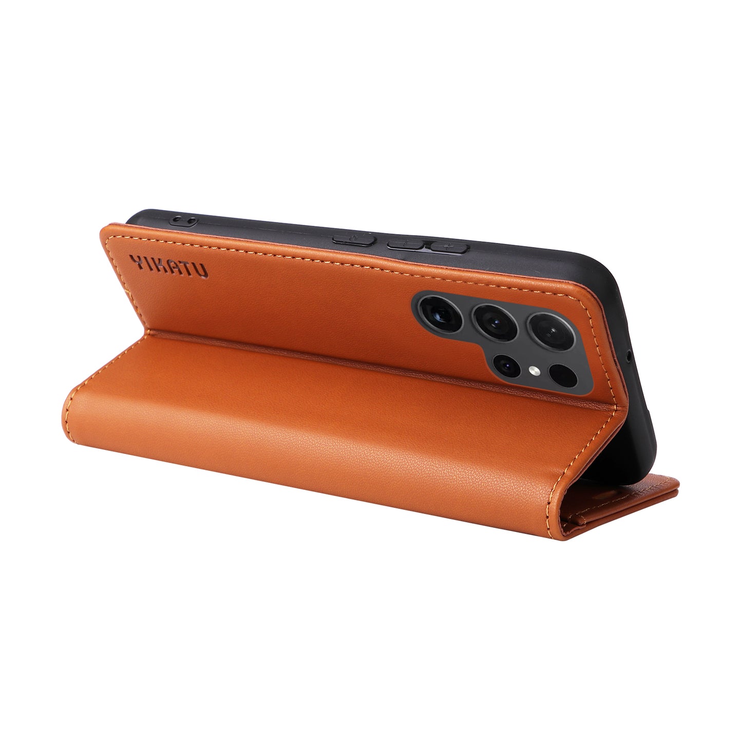 YIKATU YK-001 for Samsung Galaxy S24 Ultra Case PU Leather Magnetic Wallet Phone Cover - Brown