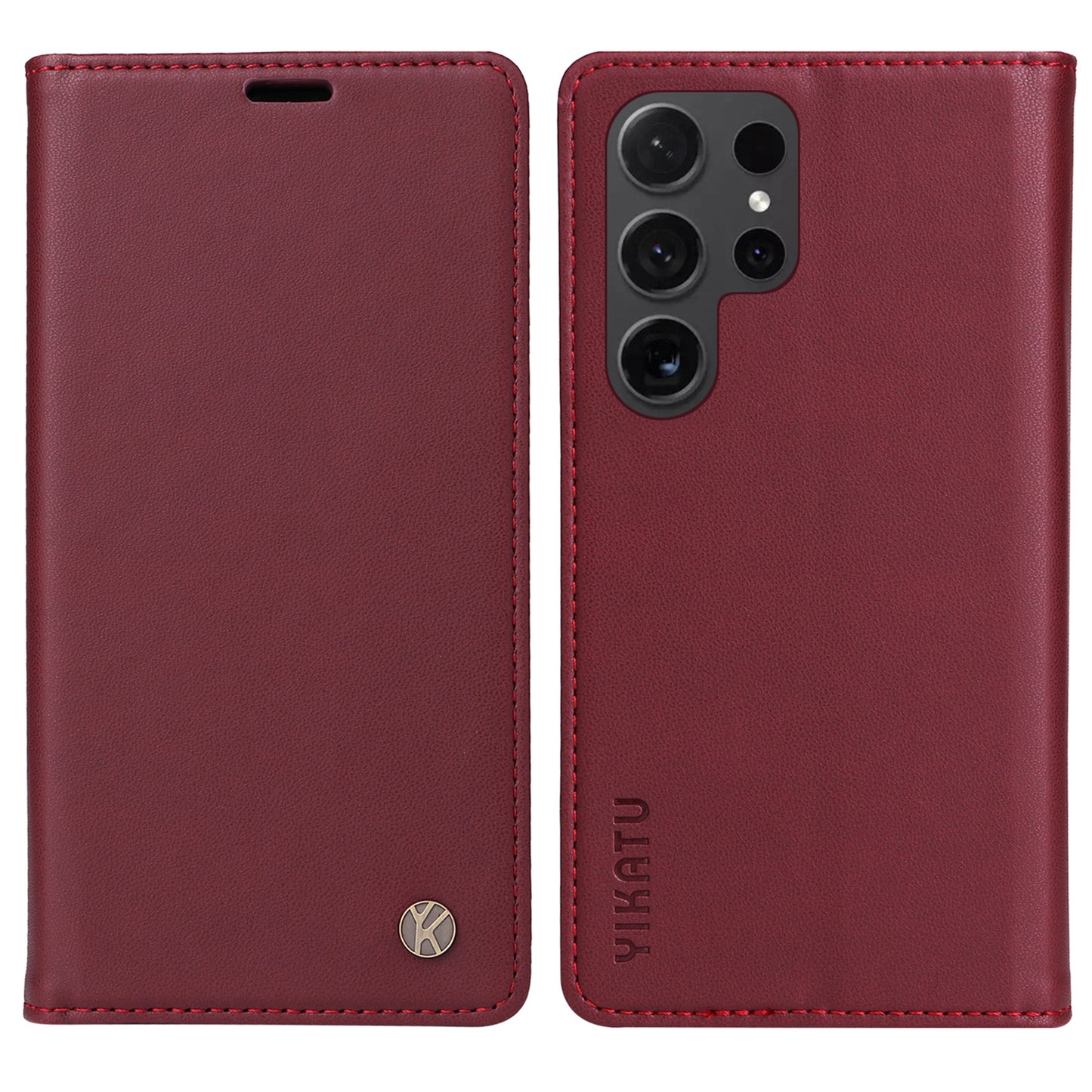 YIKATU YK-001 for Samsung Galaxy S24 Ultra Case PU Leather Magnetic Wallet Phone Cover - Wine Red