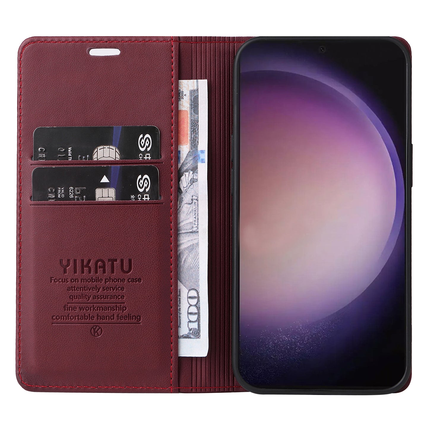 YIKATU YK-001 for Samsung Galaxy S24 Ultra Case PU Leather Magnetic Wallet Phone Cover - Wine Red