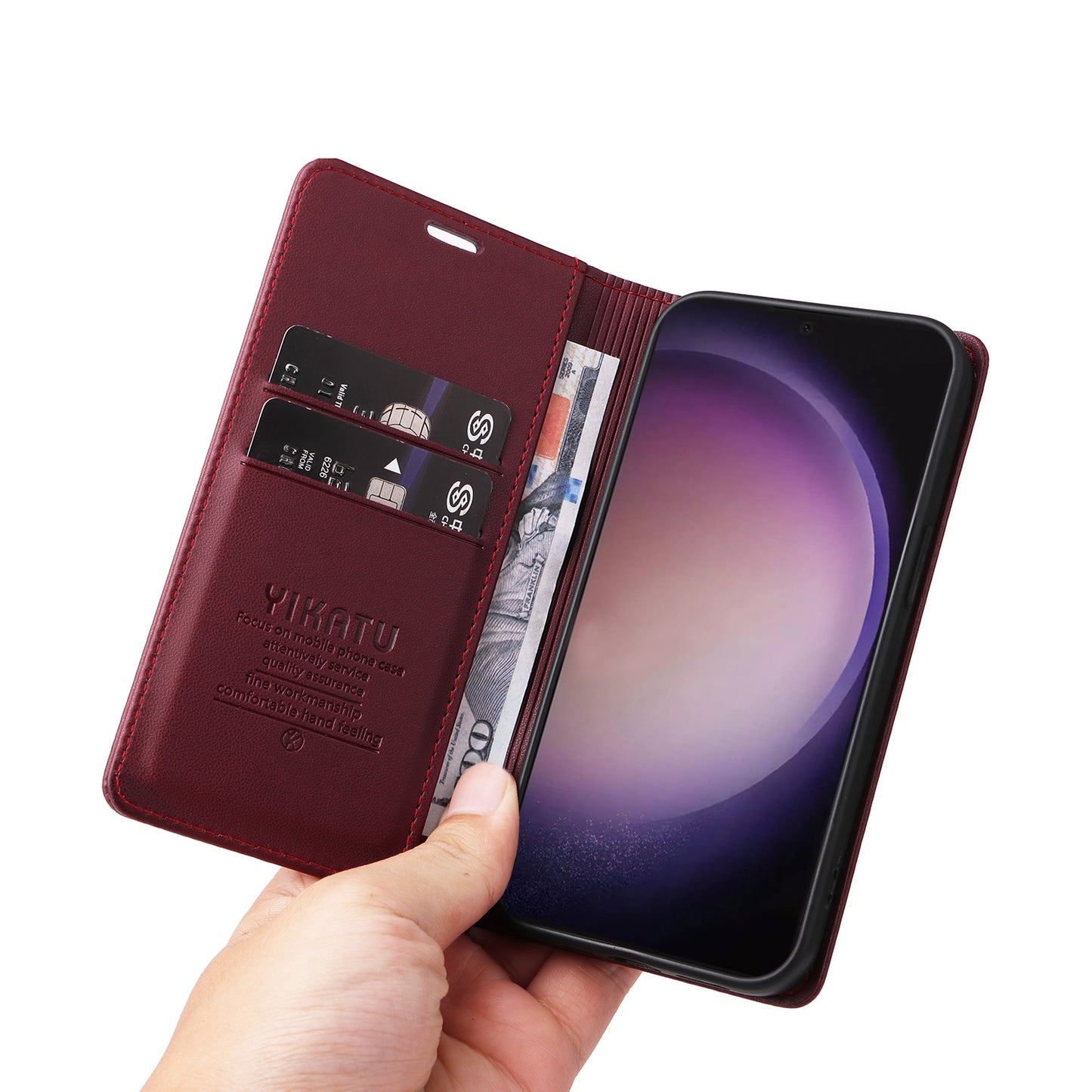 YIKATU YK-001 for Samsung Galaxy S24 Ultra Case PU Leather Magnetic Wallet Phone Cover - Wine Red