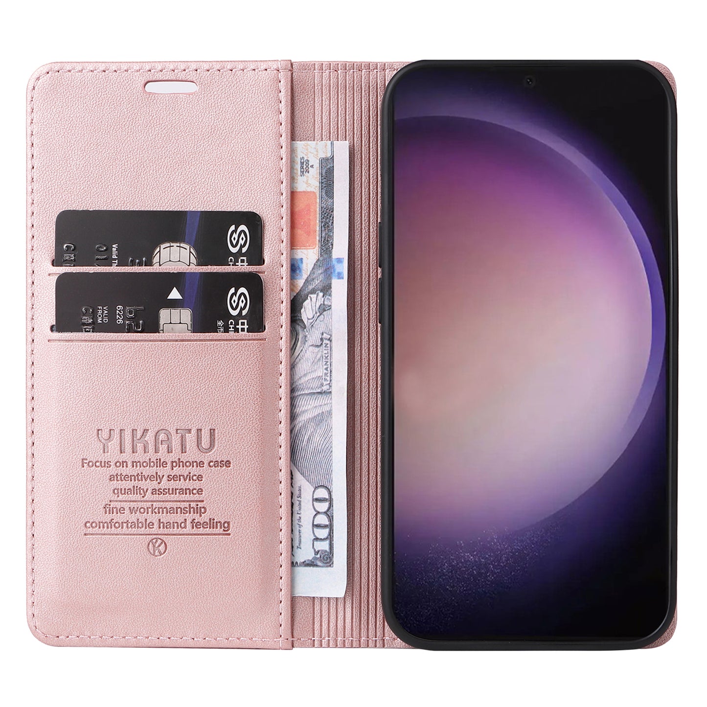 YIKATU YK-001 for Samsung Galaxy S24 Ultra Case PU Leather Magnetic Wallet Phone Cover - Rose Gold