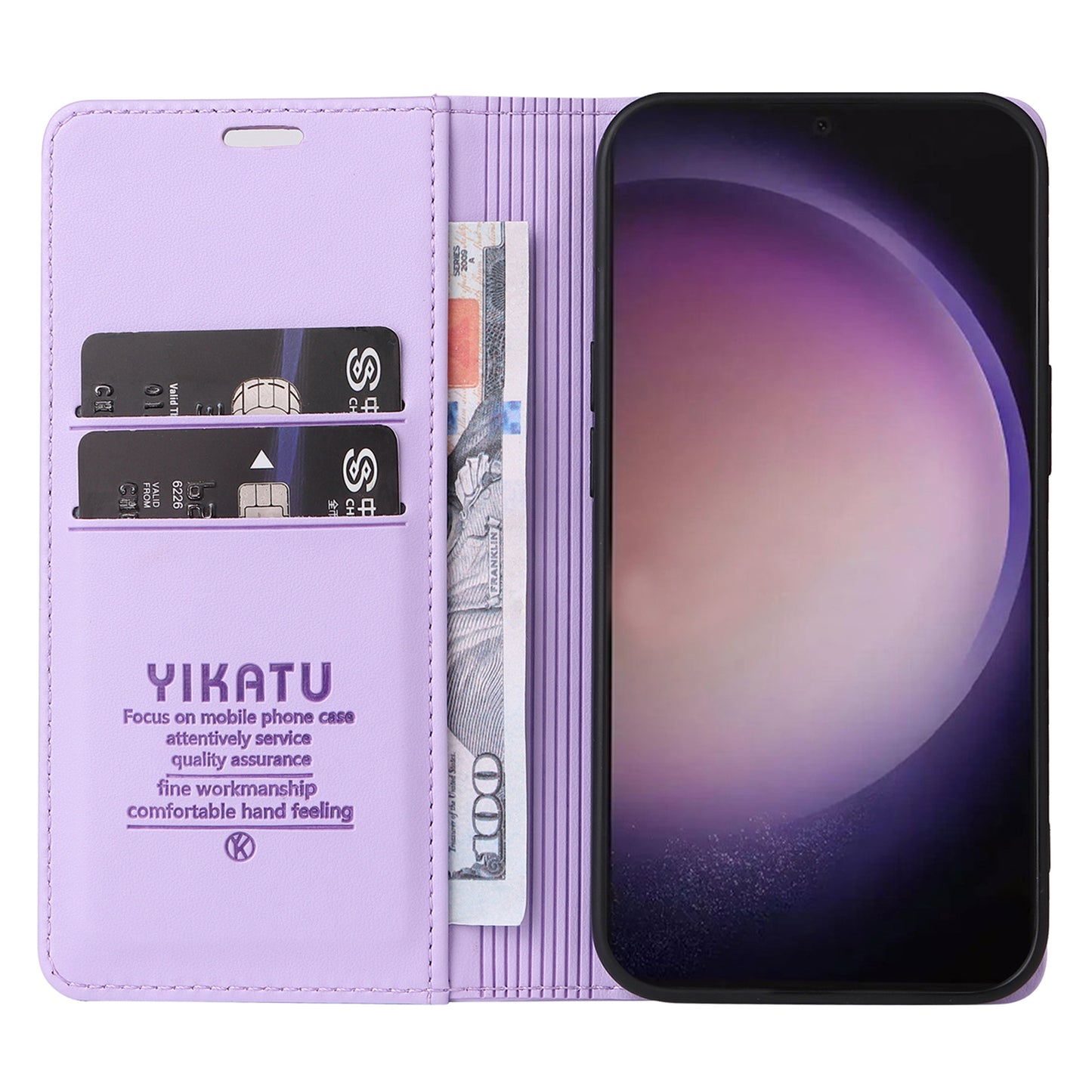 YIKATU YK-001 for Samsung Galaxy S24 Ultra Case PU Leather Magnetic Wallet Phone Cover - Light Purple