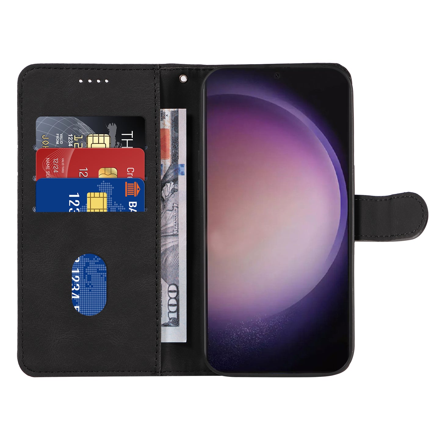 For Samsung Galaxy S24 Ultra Case PU Leather Imprinted Line Protective Phone Cover - Black