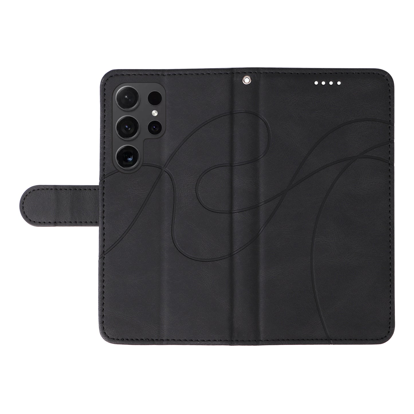 For Samsung Galaxy S24 Ultra Case PU Leather Imprinted Line Protective Phone Cover - Black