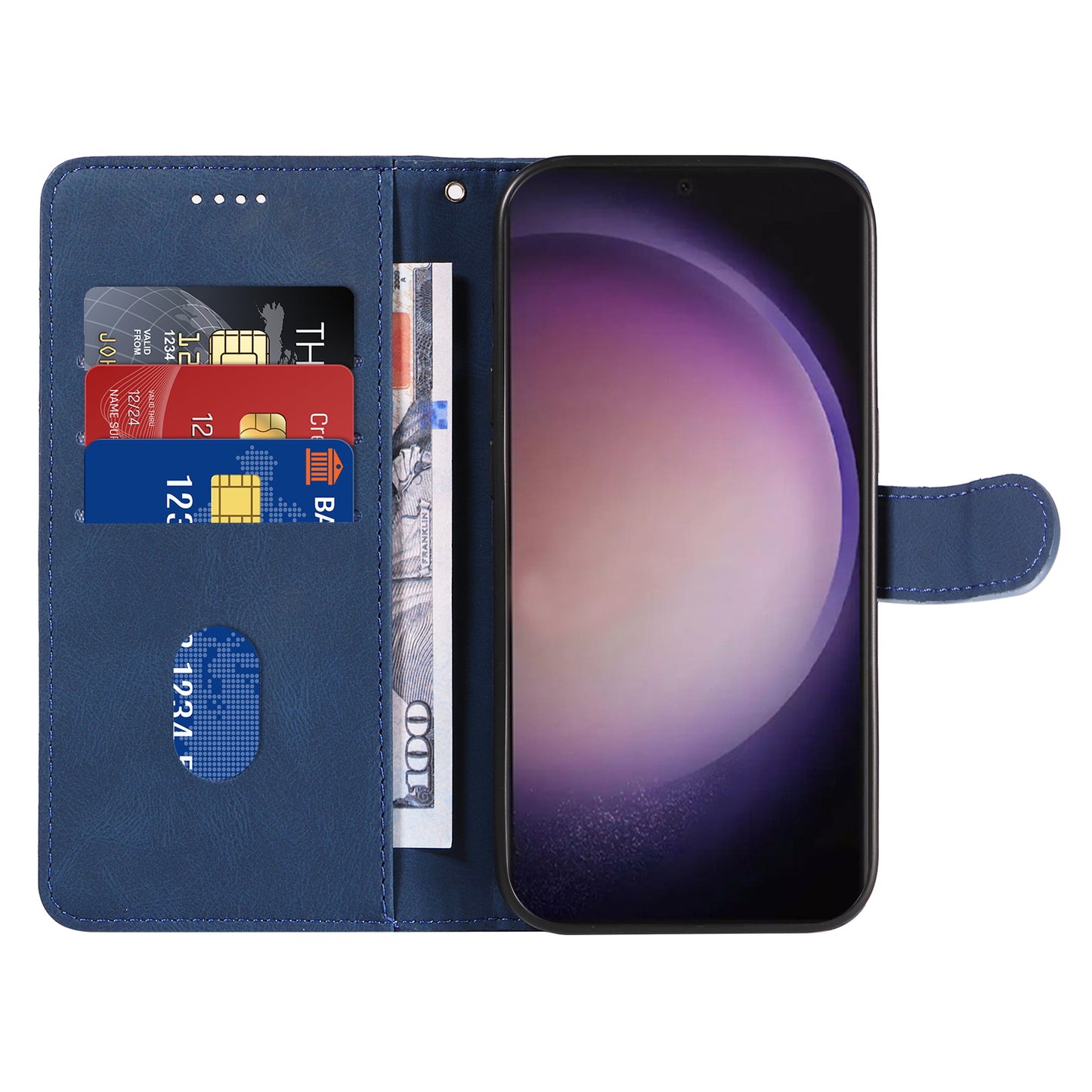 For Samsung Galaxy S24 Ultra Case PU Leather Imprinted Line Protective Phone Cover - Blue
