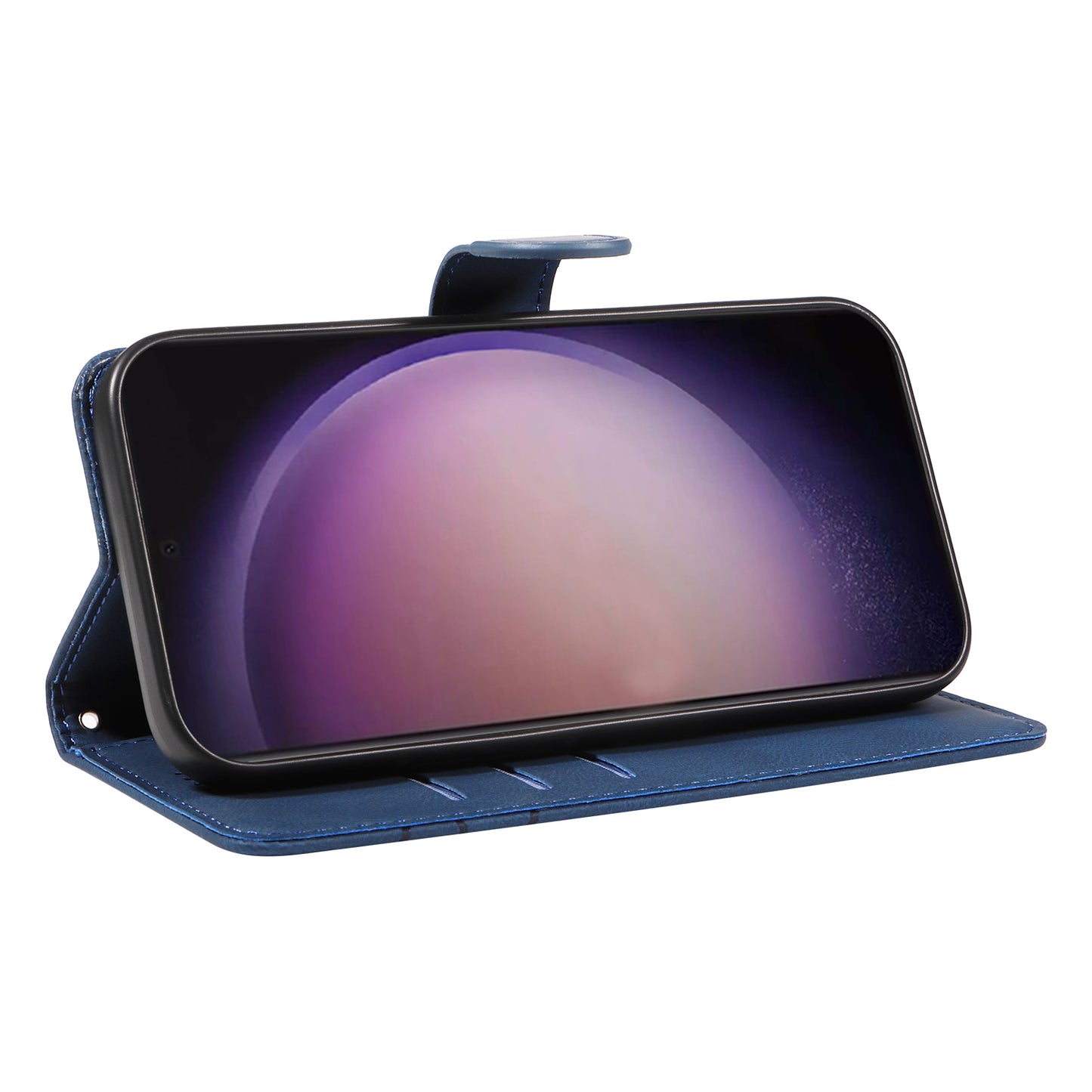 For Samsung Galaxy S24 Ultra Case PU Leather Imprinted Line Protective Phone Cover - Blue
