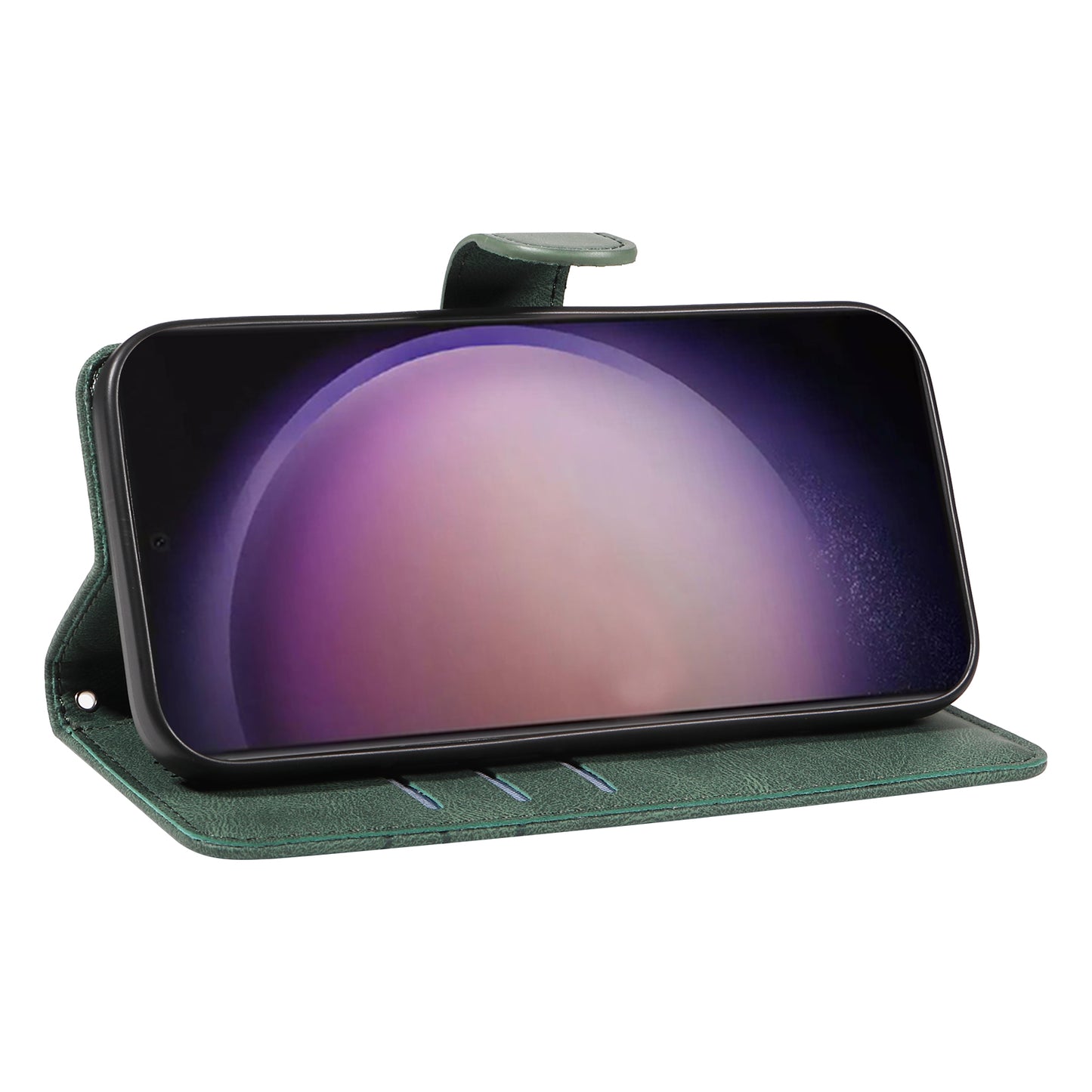 For Samsung Galaxy S24 Ultra Case PU Leather Imprinted Line Protective Phone Cover - Green