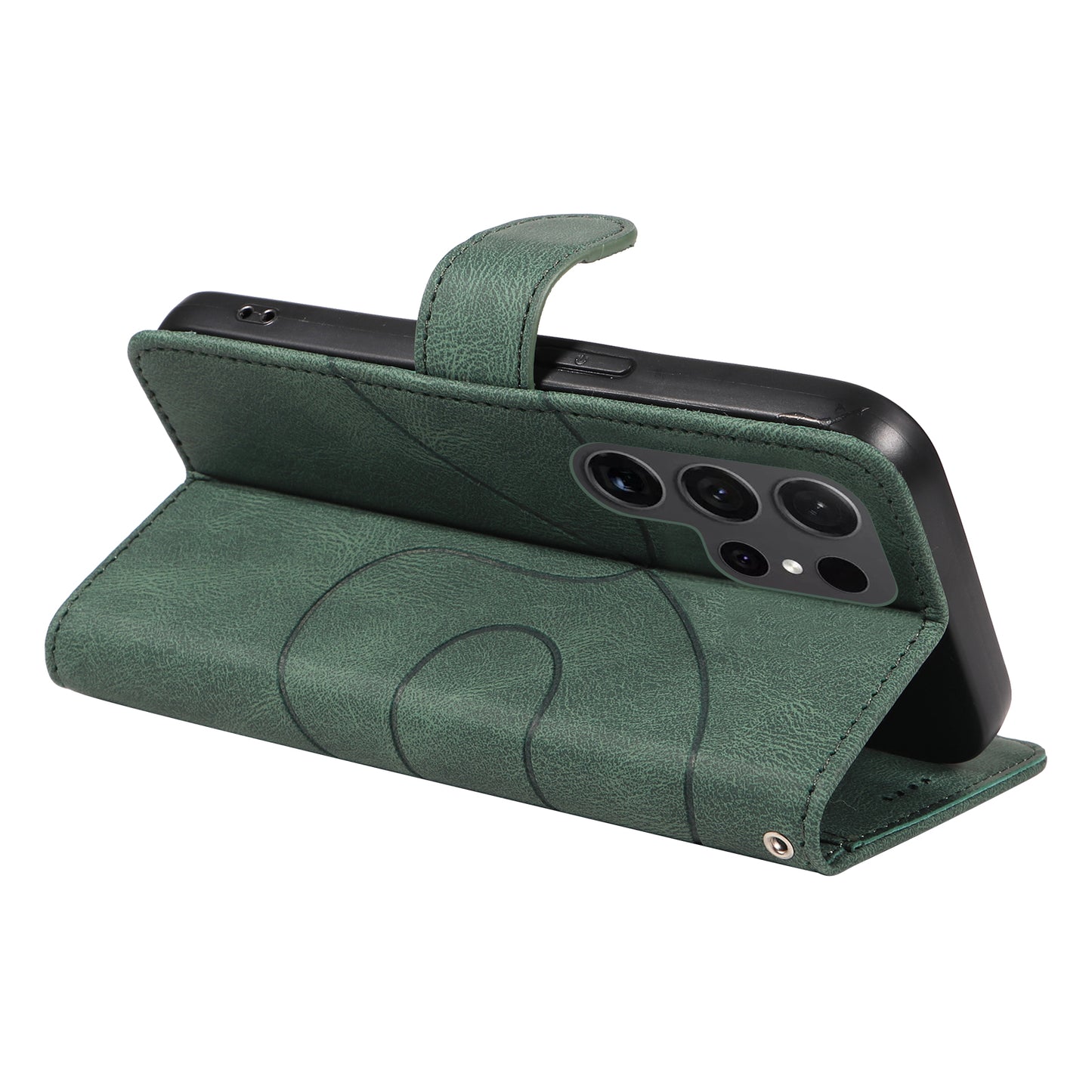 For Samsung Galaxy S24 Ultra Case PU Leather Imprinted Line Protective Phone Cover - Green