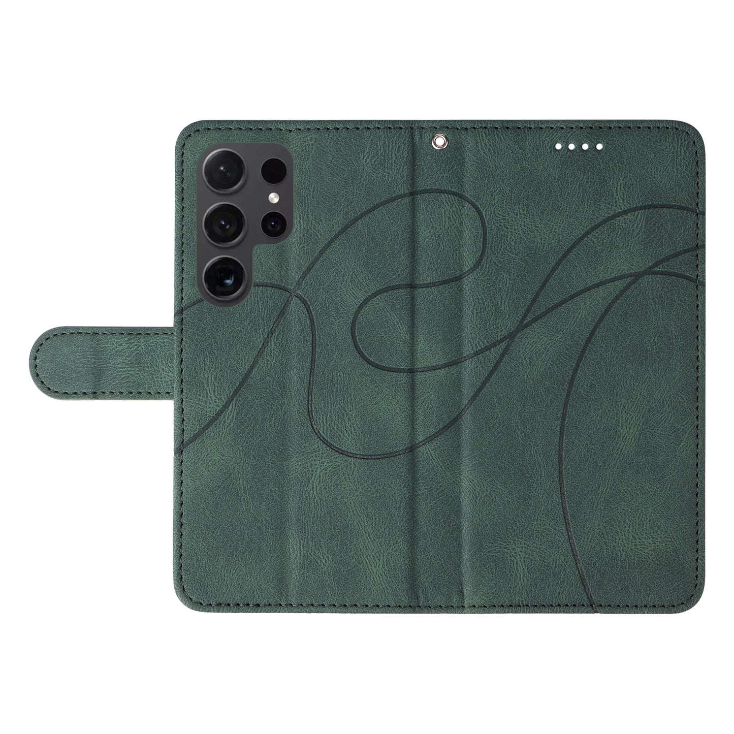For Samsung Galaxy S24 Ultra Case PU Leather Imprinted Line Protective Phone Cover - Green