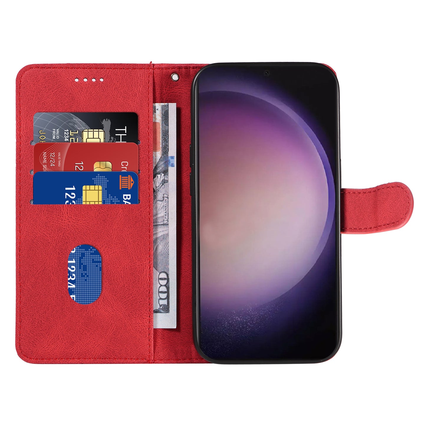 For Samsung Galaxy S24 Ultra Case PU Leather Imprinted Line Protective Phone Cover - Red
