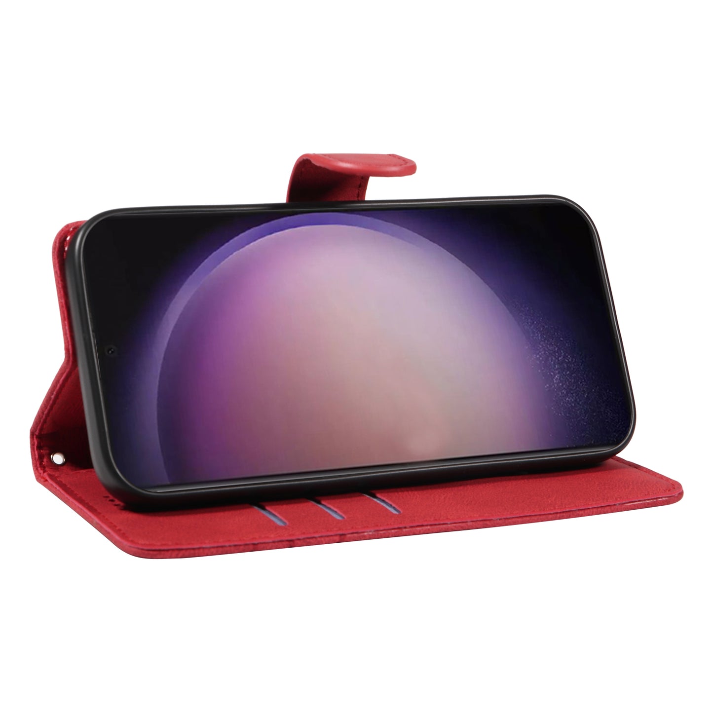 For Samsung Galaxy S24 Ultra Case PU Leather Imprinted Line Protective Phone Cover - Red