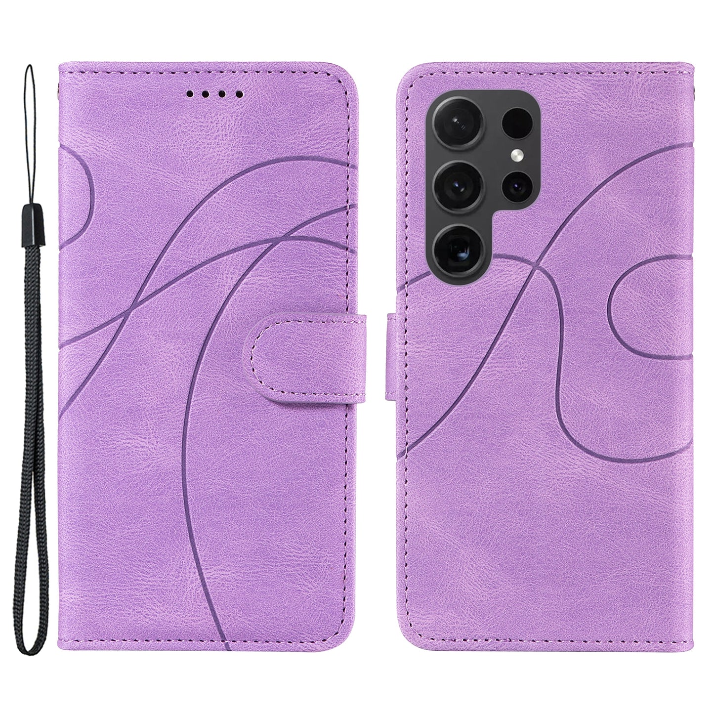For Samsung Galaxy S24 Ultra Case PU Leather Imprinted Line Protective Phone Cover - Light Purple