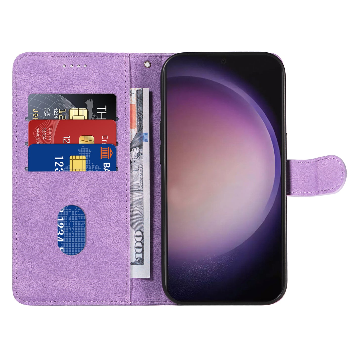 For Samsung Galaxy S24 Ultra Case PU Leather Imprinted Line Protective Phone Cover - Light Purple
