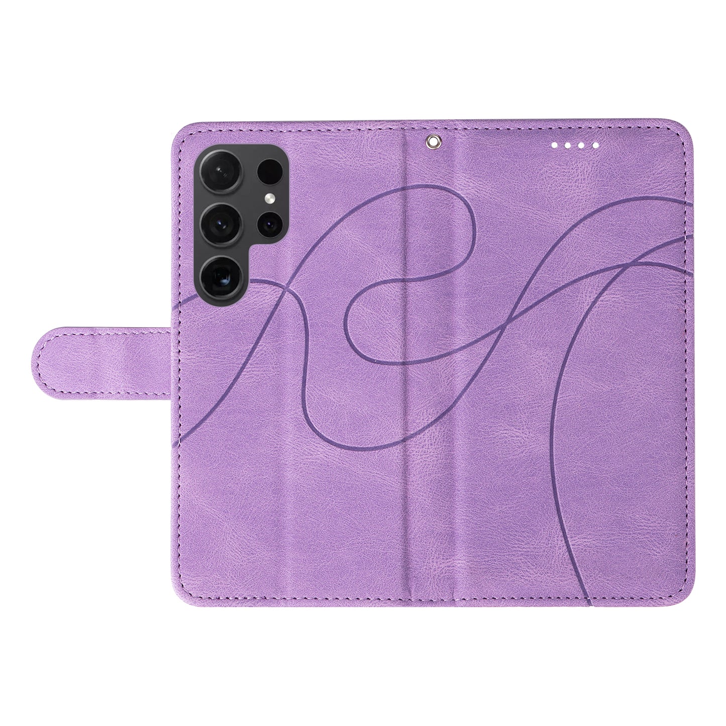 For Samsung Galaxy S24 Ultra Case PU Leather Imprinted Line Protective Phone Cover - Light Purple